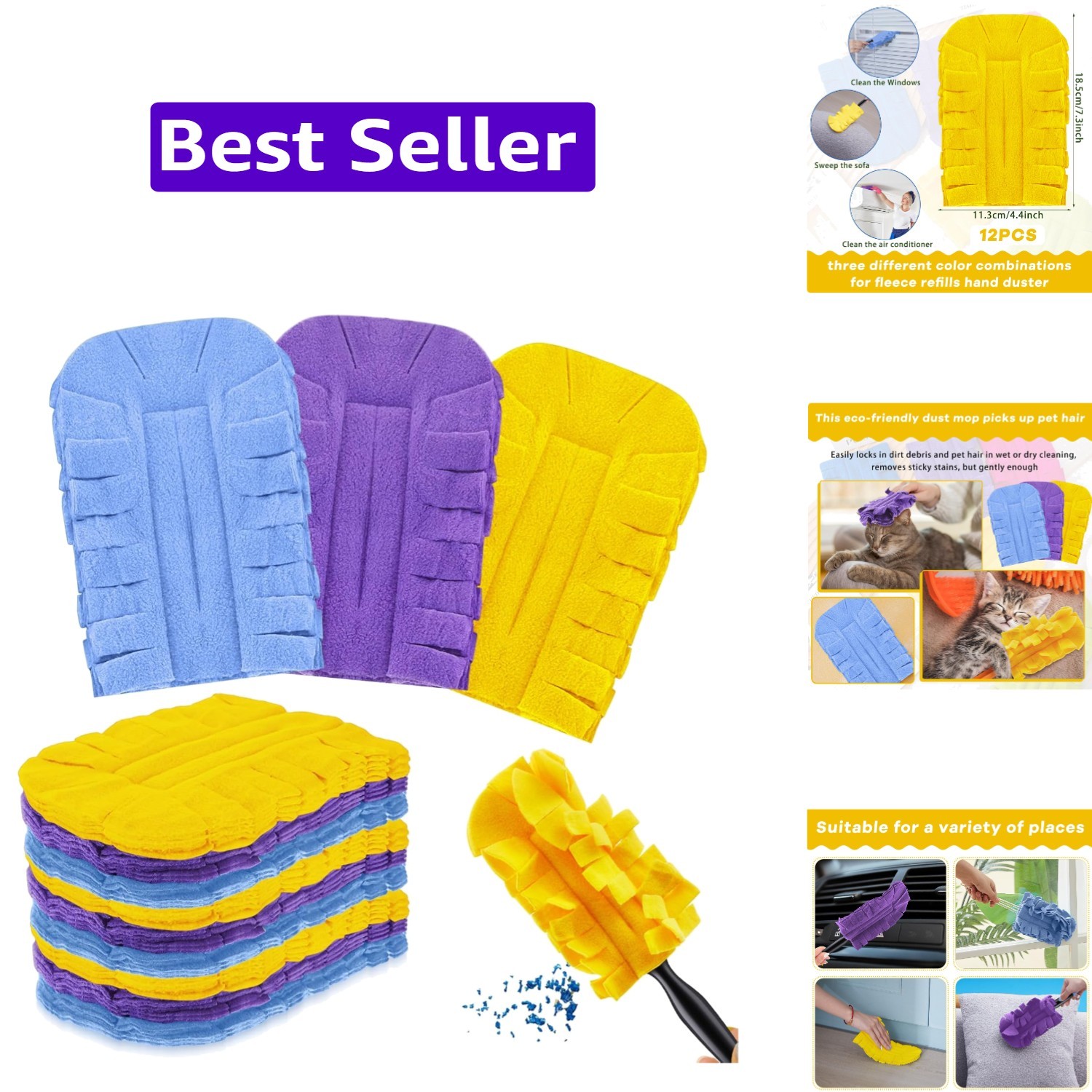 12 Pcs Duster Refill Reusable Fleece Duster Refills Feather Flat Dusters Mult…