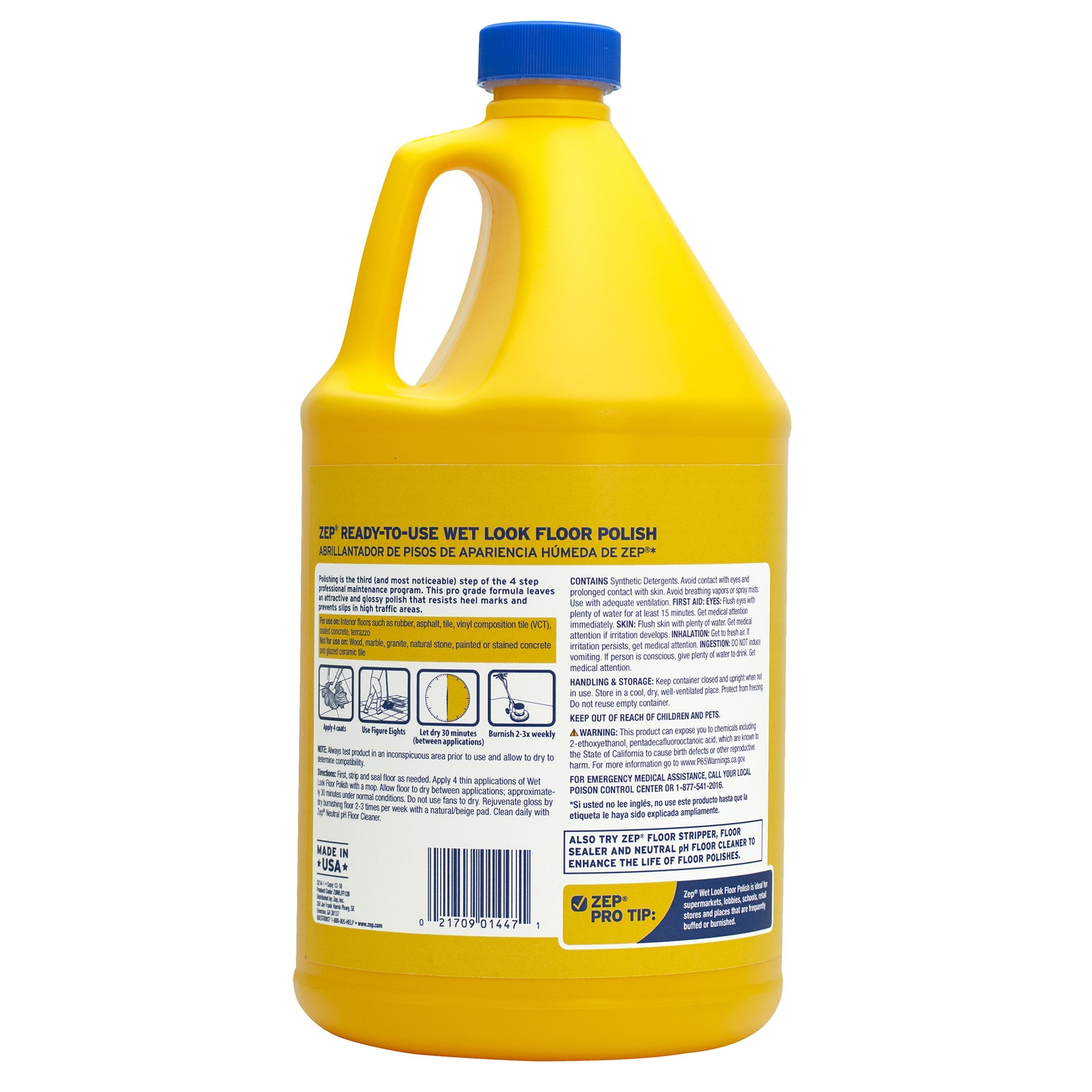 Zep Wet Look Floor Polish – 1 Gallon (Case of 4) ZUWLFF128 – Long Lasting Glossy