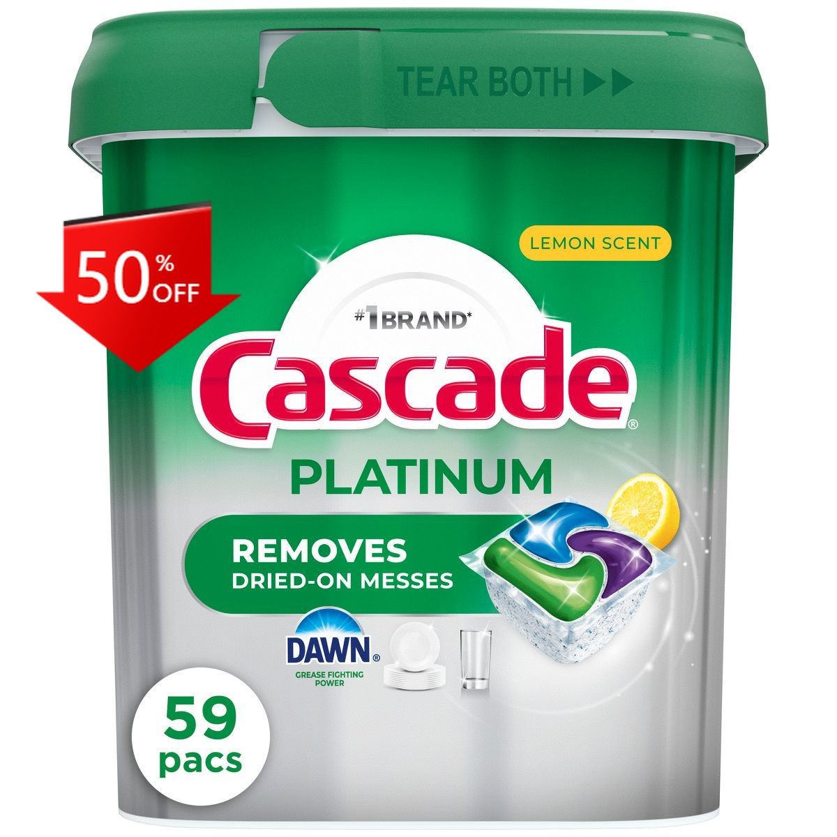 Cascade Platinum Pods Dishwasher Detergent – Lemon – 59ct: Multi-Surface