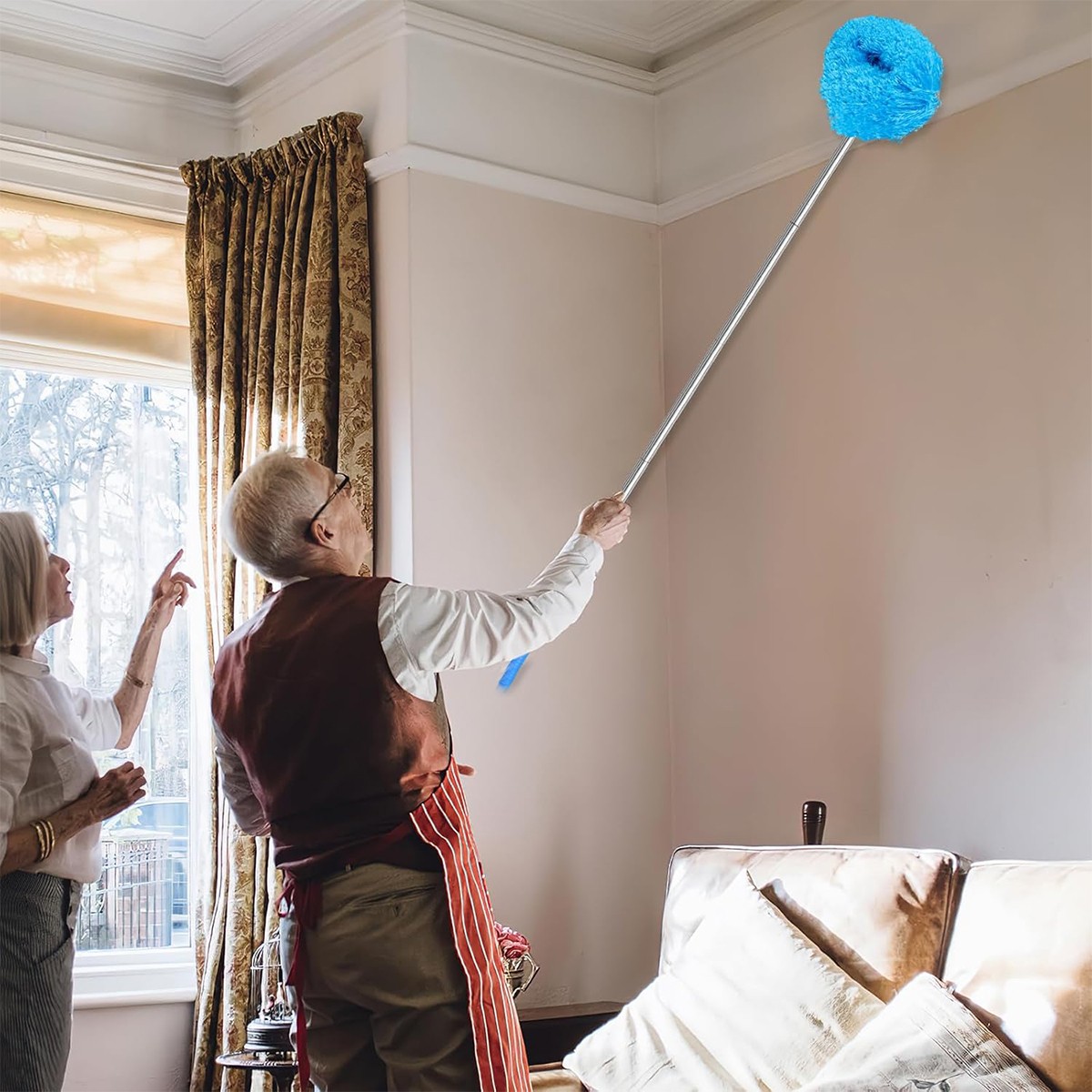 1pc Microfiber Ceiling Fan Duster – Reusable w/ 31.5in Adjustable Extension Pole
