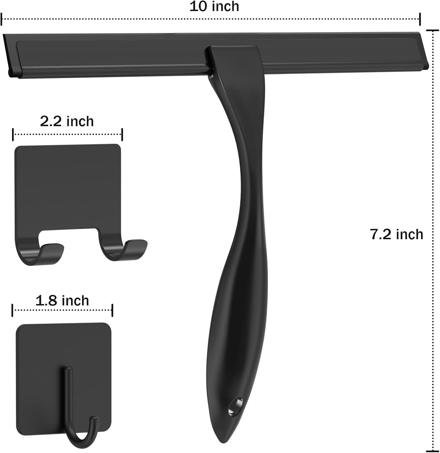 10in Stainless Steel Shower Squeegee w/ Hooks Glass Door Cleaner