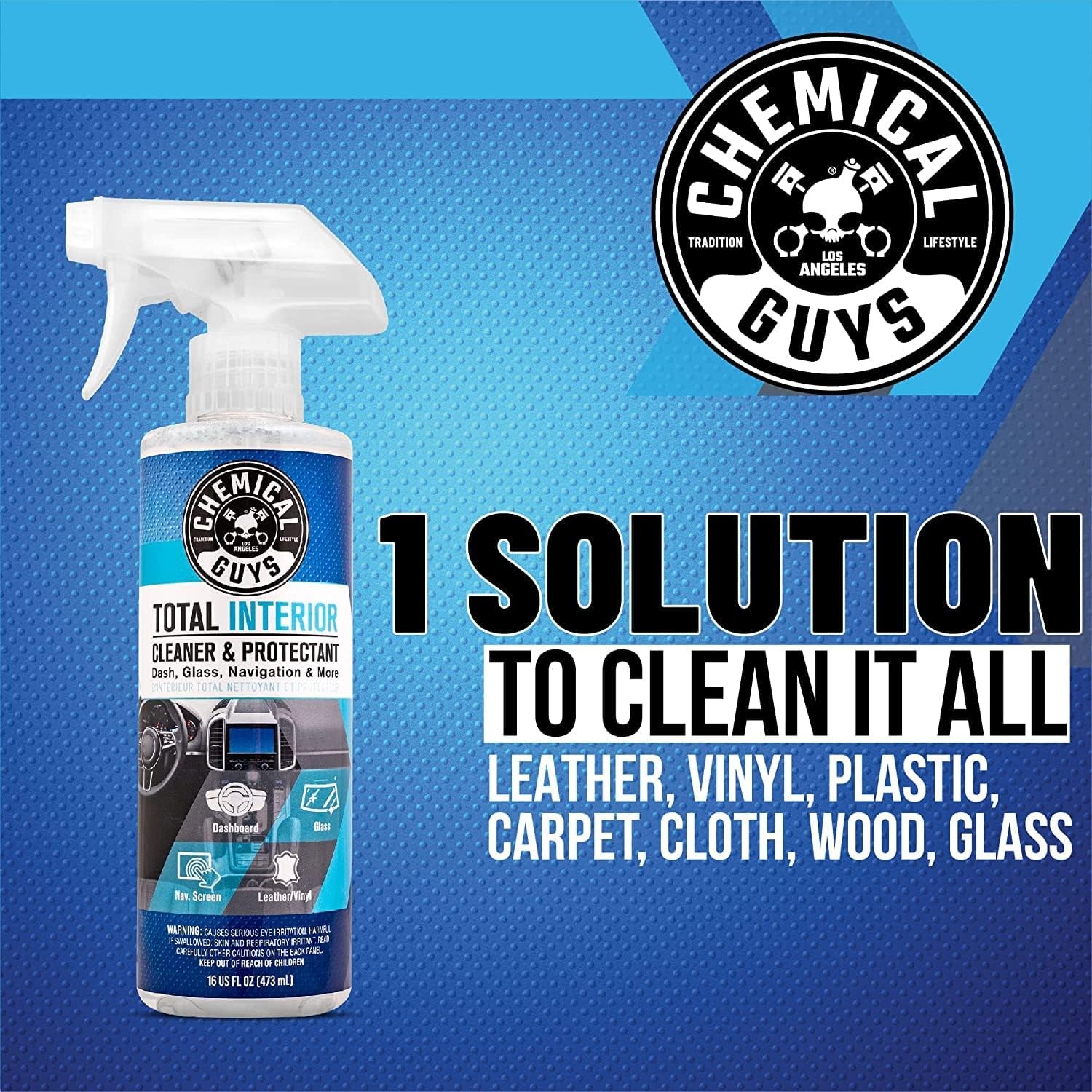 Chemical Guys Total Interior Cleaner Protectant 16oz Leather Vinyl Plastic Glass
