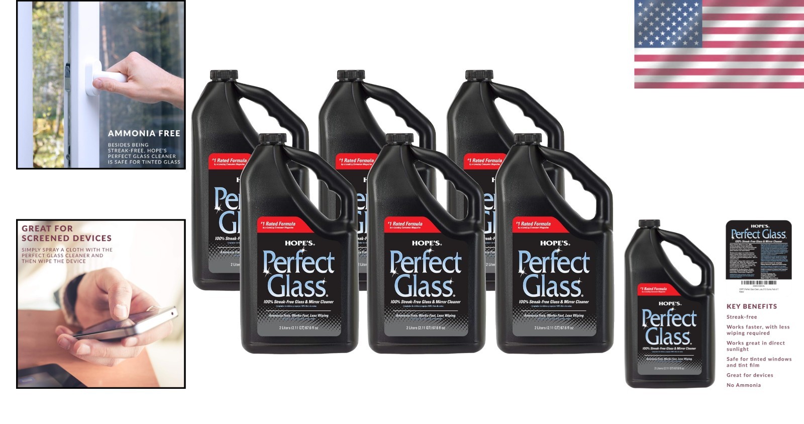 Tinted Glass & Mirror Cleaner Spray, Ammonia-Free (6-Pack)