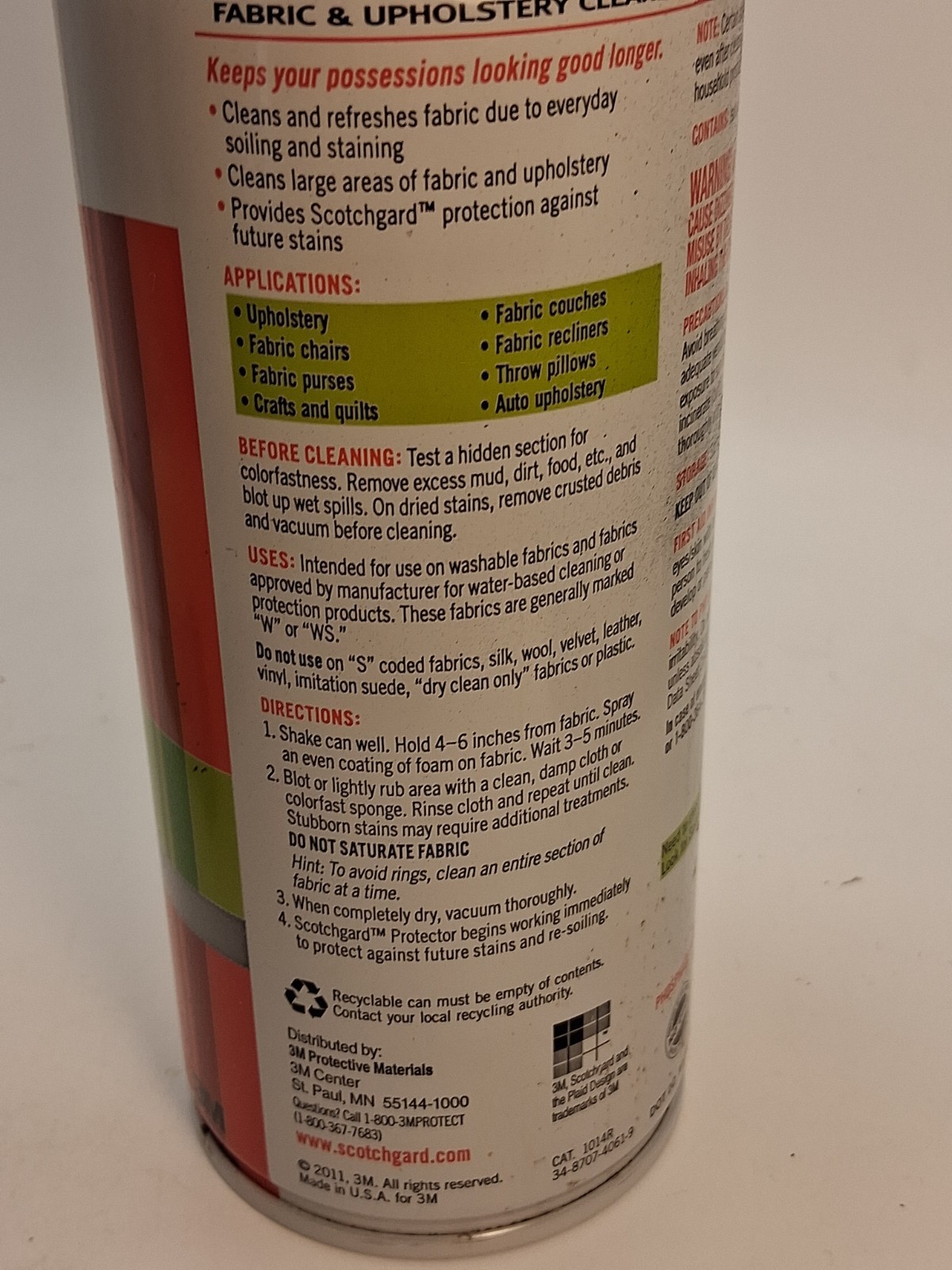 3M Fabric Upholstery Cleaner Protector Scotch Gard 14oz Can 2011 USA