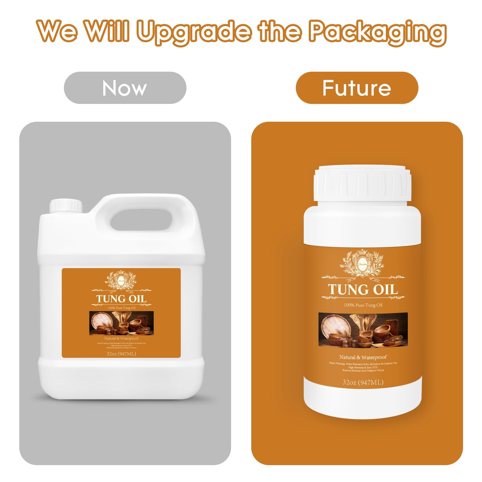 100% Pure Tung Oil Wood Sealer Food Safe Waterproof Finish for Outdoor Furniture