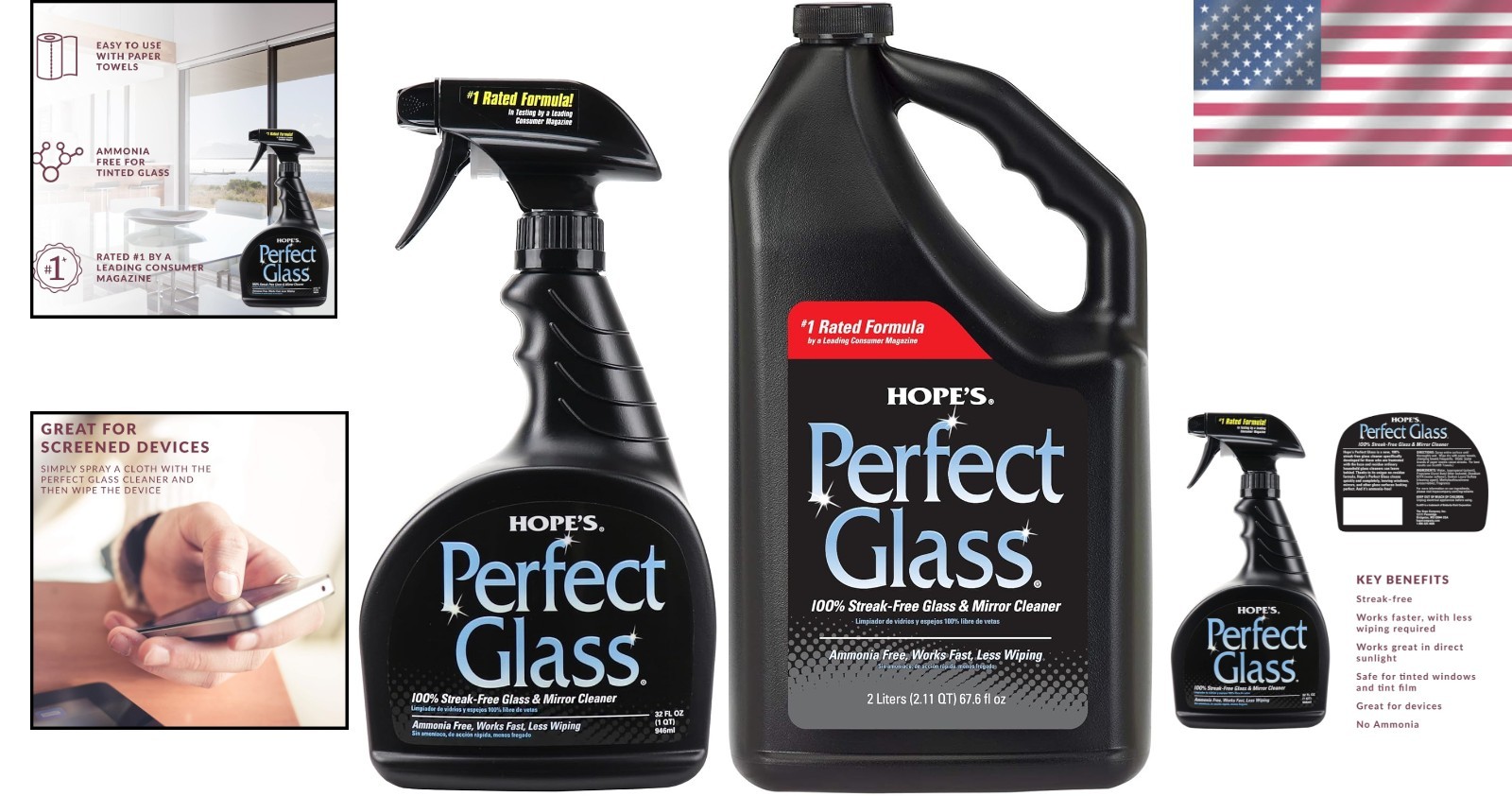 Perfect Glass Cleaner Bundle: Streak-Free, Ammonia-Free, 99.6 Fl Oz Total Volume