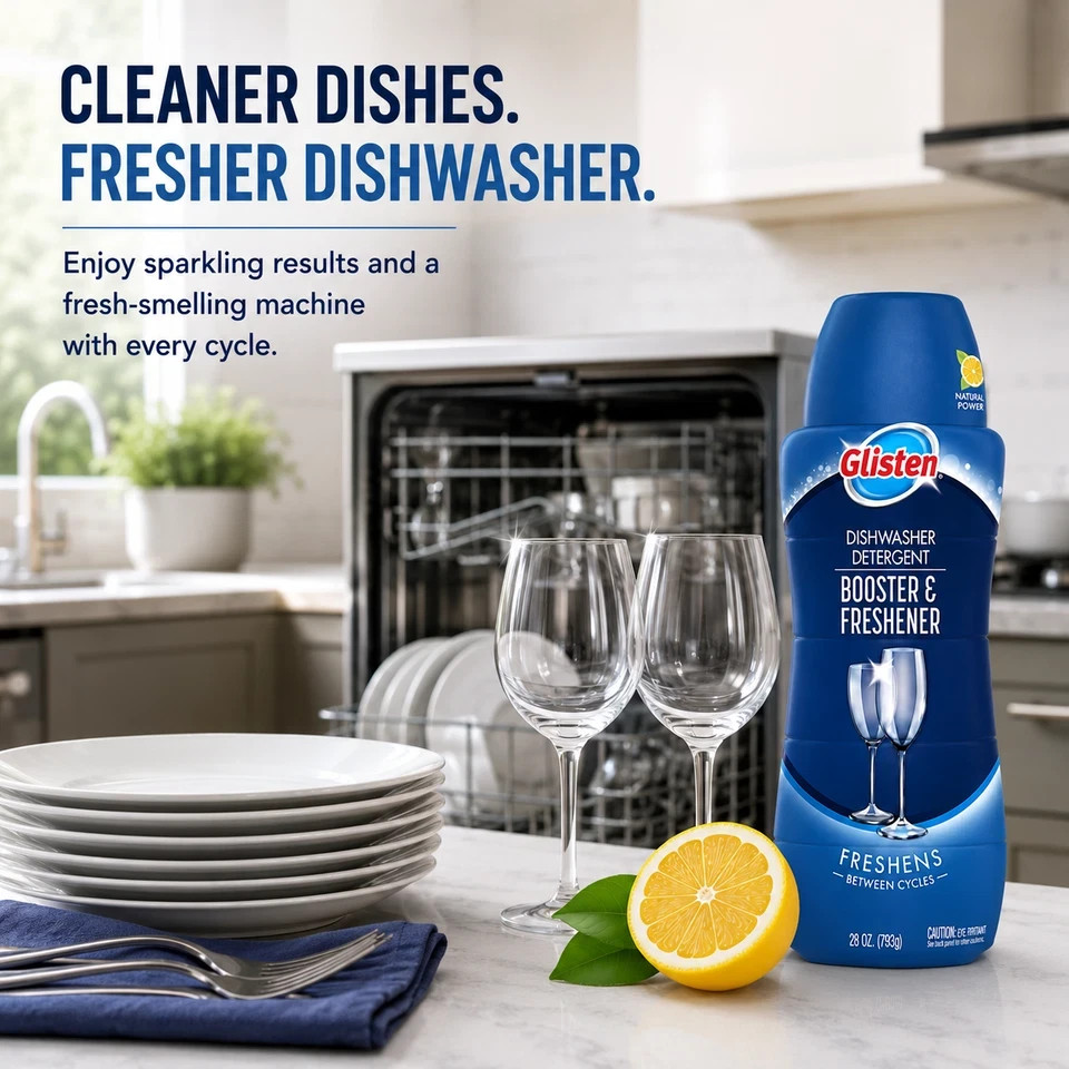 Glisten Dishwasher Detergent Booster & Freshener 28 oz (793g) – 4 Pack – Freshen