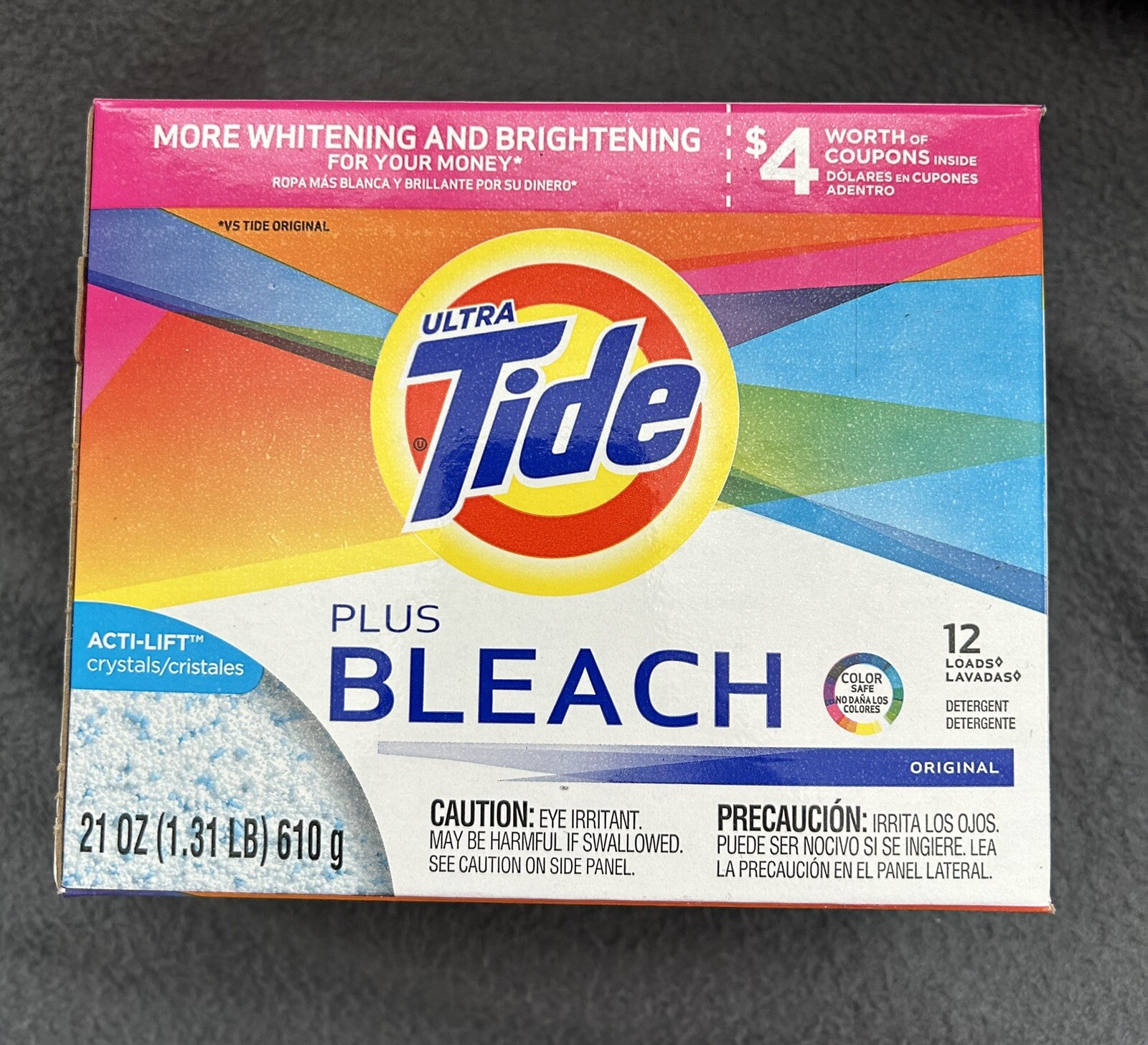 2 Tide Plus Bleach Acti-Lift Crystals Laundry Detergent Powder 21 oz each New