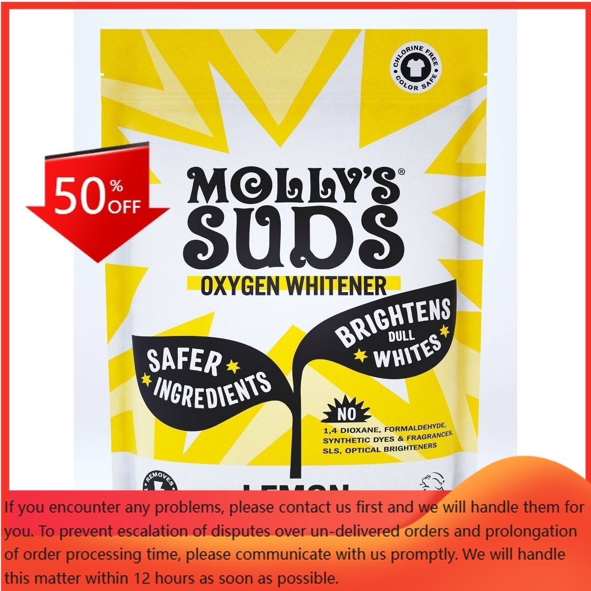 Molly’s Suds Oxygen Whitener – Lemon – 41oz: Bleach Alternative,Dye-Free