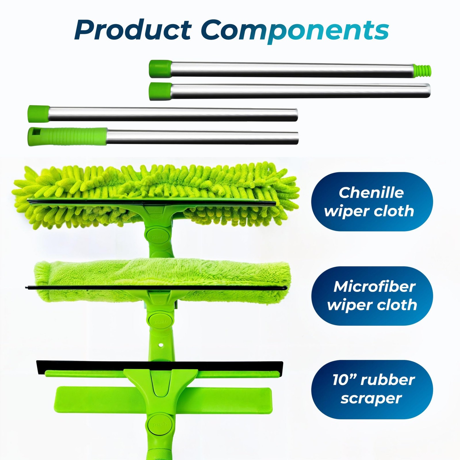 Professional Window Squeegee for Window Cleaning, 2 in 1 Rotatable Window Cle…