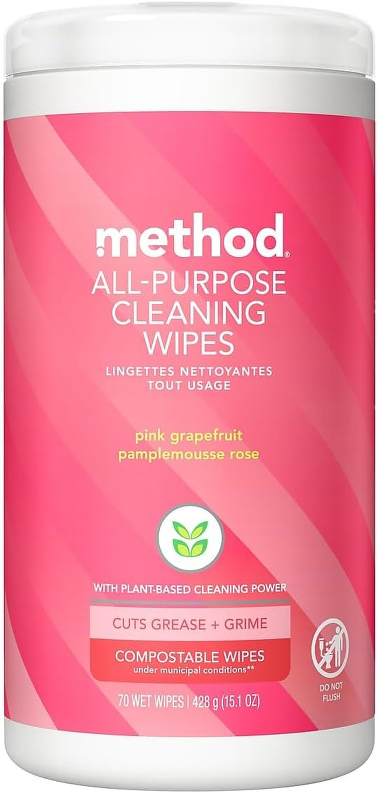 All-Purpose Cleaning Wipes, Pink Grapefruit, Multi-Surface, Compostable, 70 Coun
