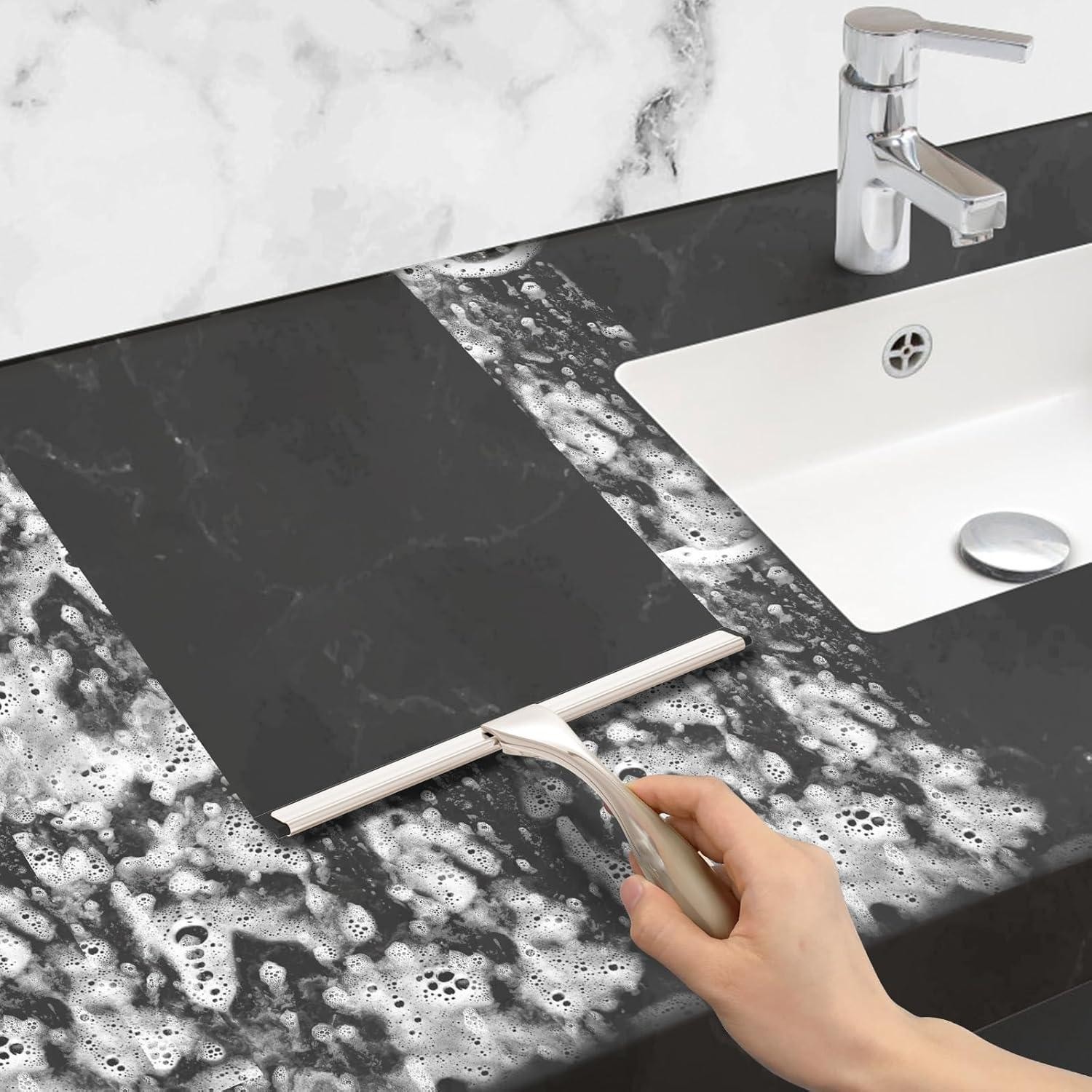 All-purpose Stainless Steel Shower Squeegee for Glass Doors with Adhesive Ho.