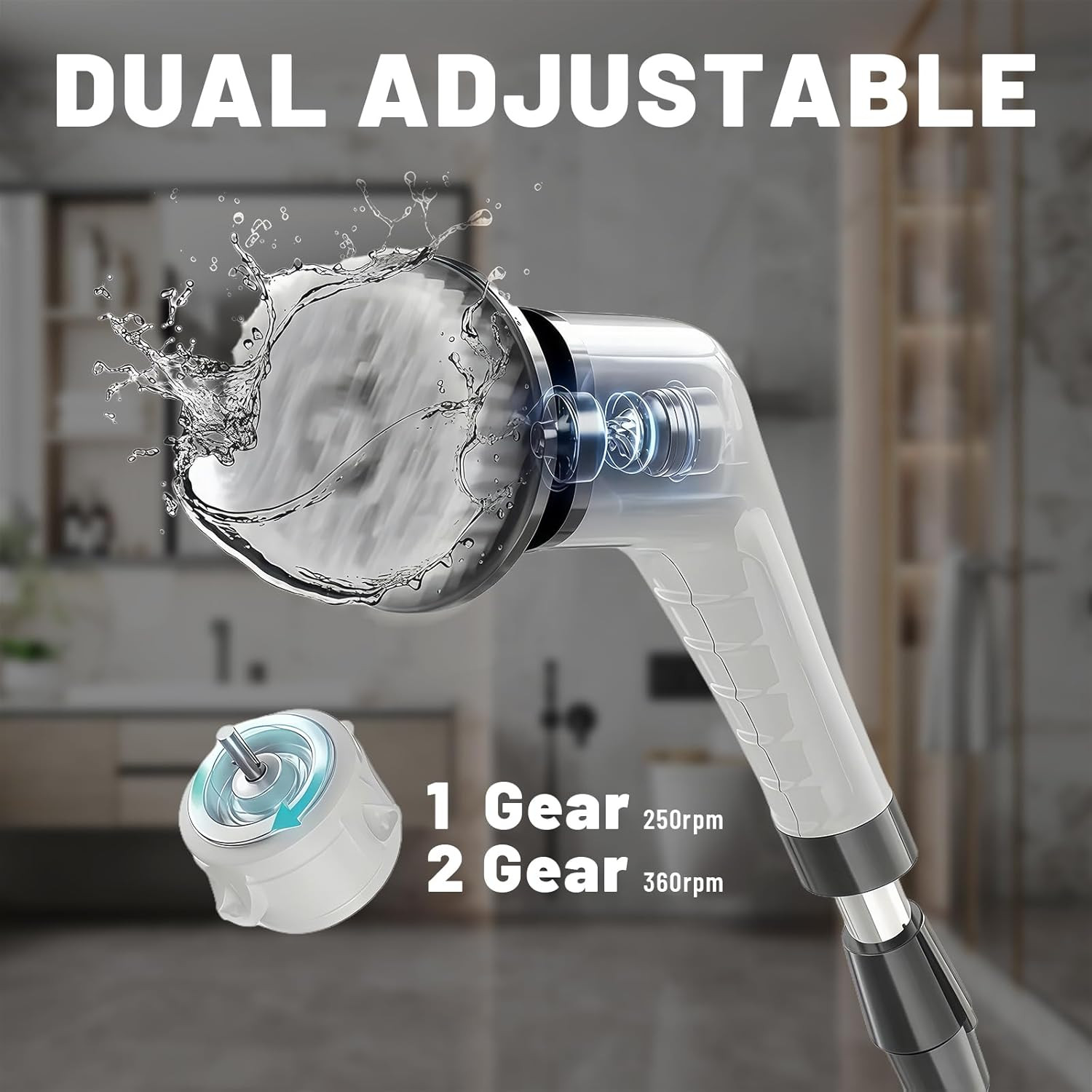 Electric Spin Scrubber- Ditch the Scrubbing! Long Handle Shower Scrubber with 9