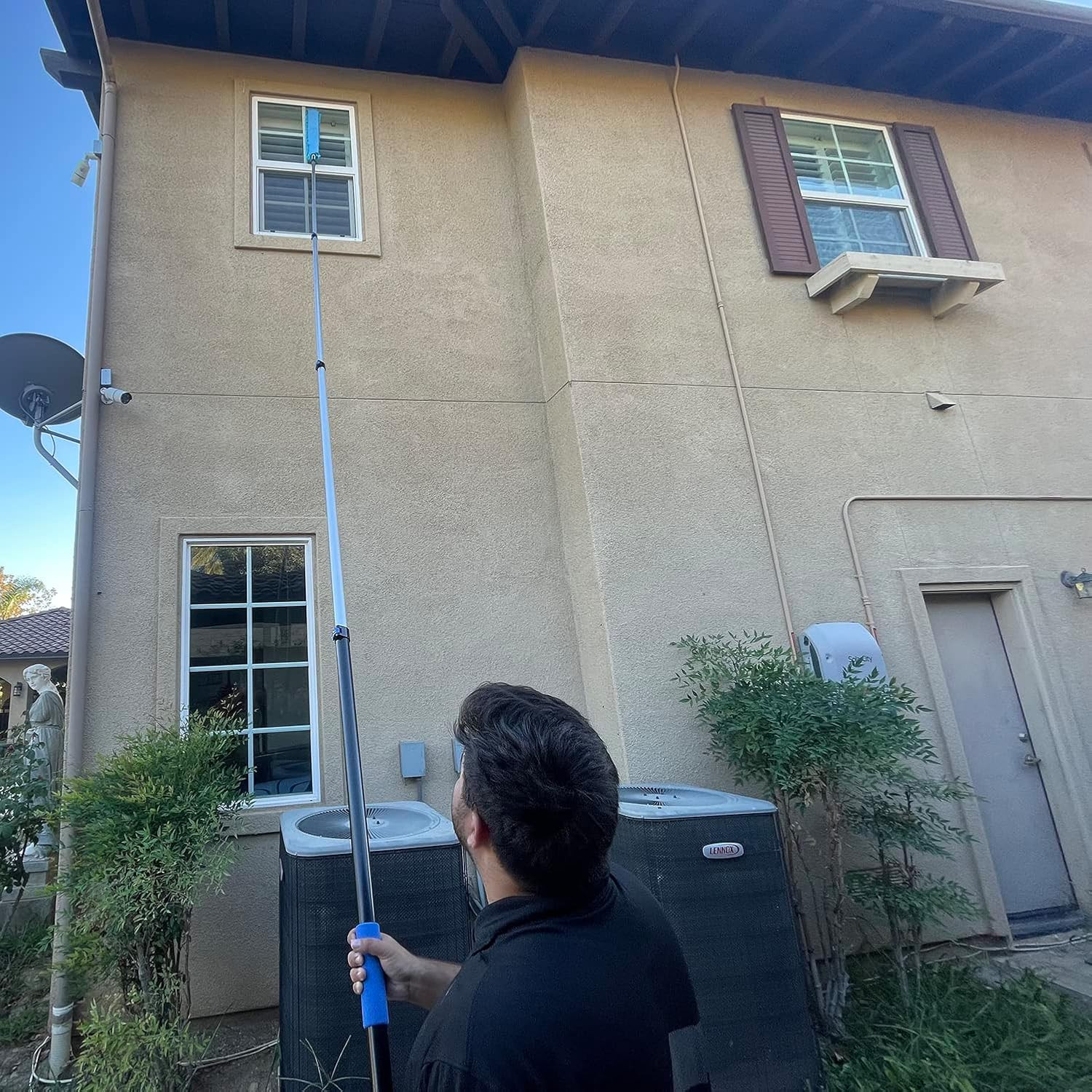 30ft High Ceiling Fan Duster & Extendable Cleaning Kit with Squeegee – Blue