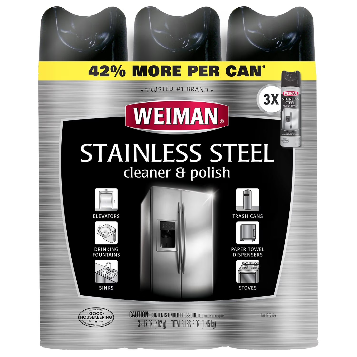 Weiman Stainless Steel Kitchen and Home Appliance Cleaner & Polish, 17 oz., 3 pk