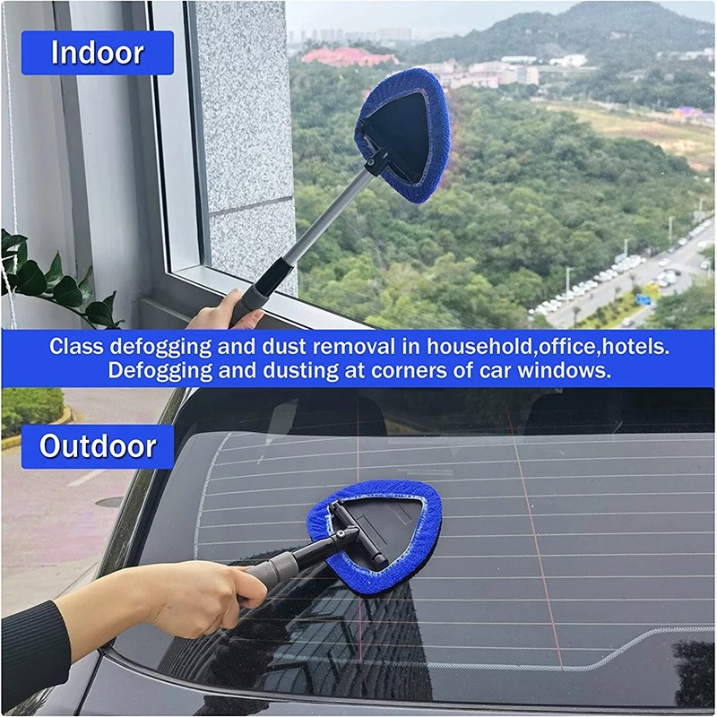 Auto Windshield Cleaning Tool Extendable Window Cleaner Brush Glass Wiper &4 Pad