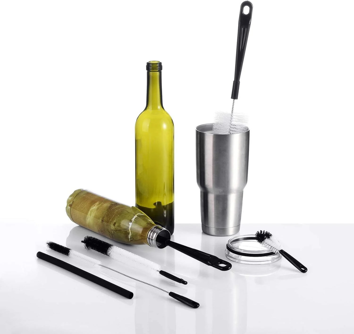 ALINK 8-Pack Bottle Cleaning Brush Set – Long Handle Black Bottle Cleaner for Wa