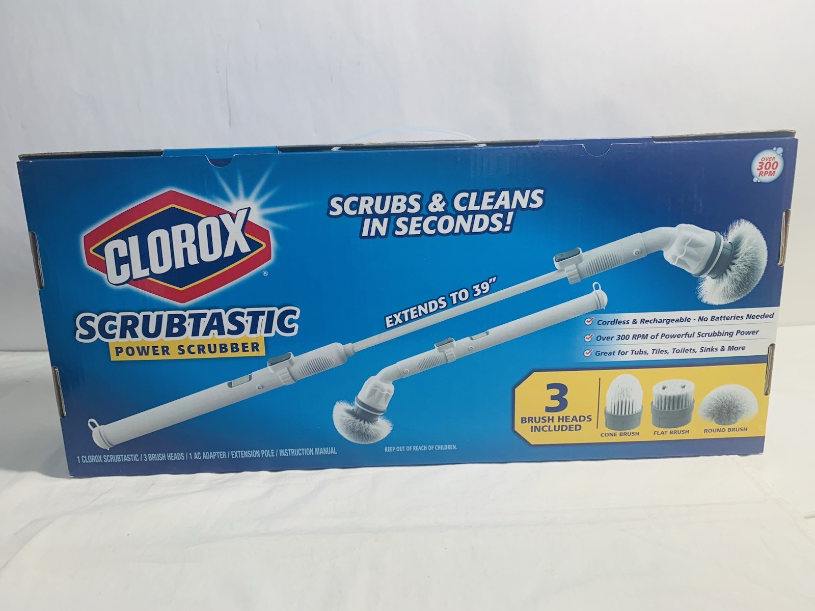 Clorox Scrubtastic Power Scrubber Cordless Rechargeable Extends To 39”