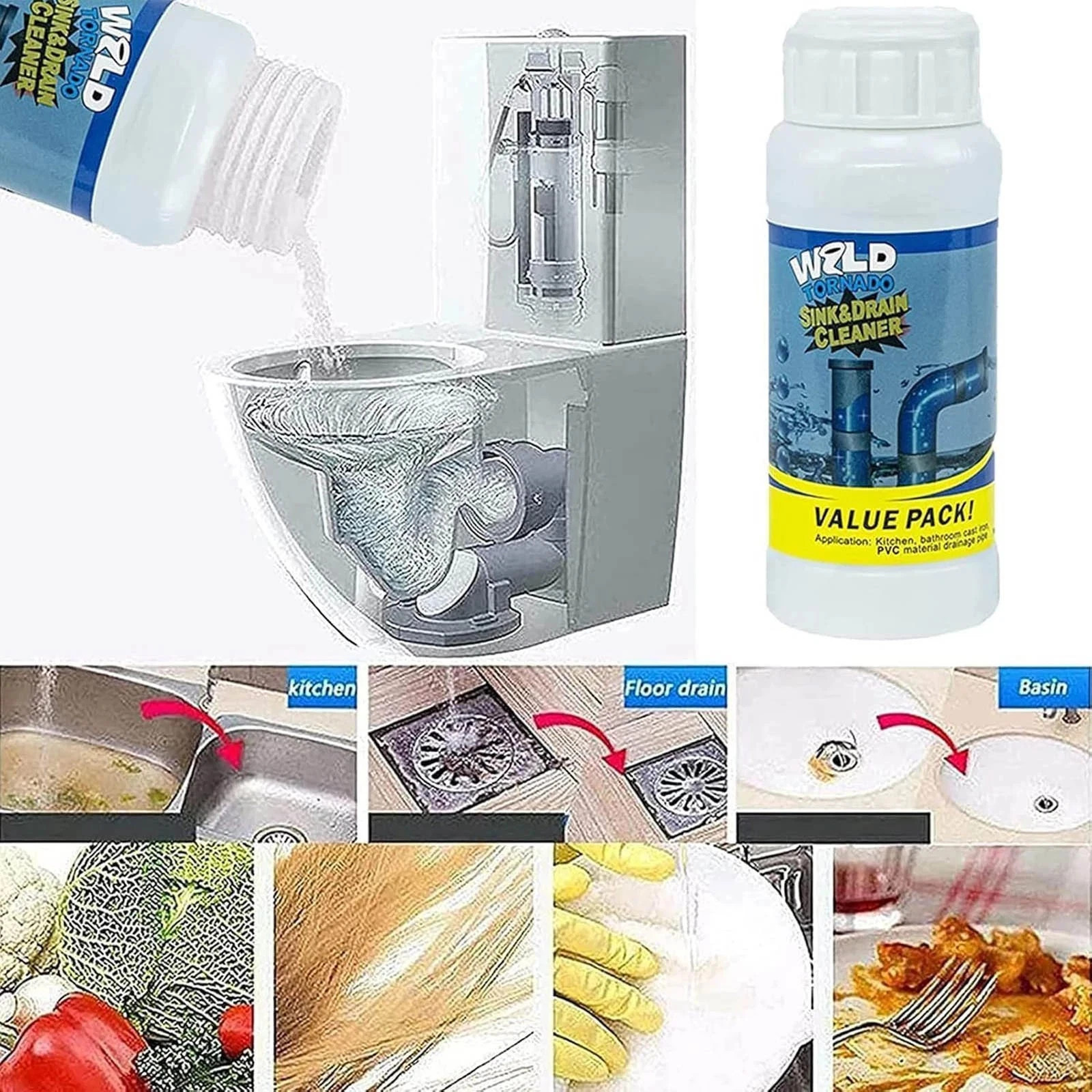 1/2/3PCS Wild Sink and Drain Cleaner,Wild Tornado Sink And Drain Cleaner