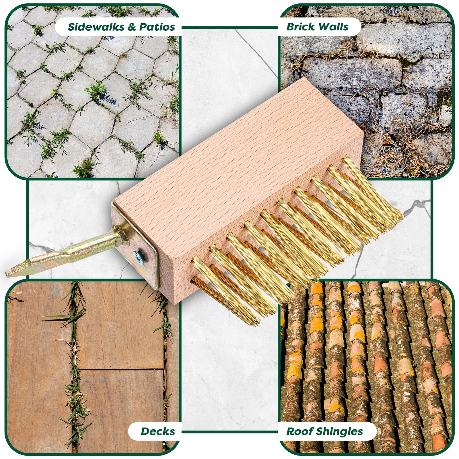 Moss & Weed Remover Brush Set for Decks, Pavers, Patios, Walkways & Grout
