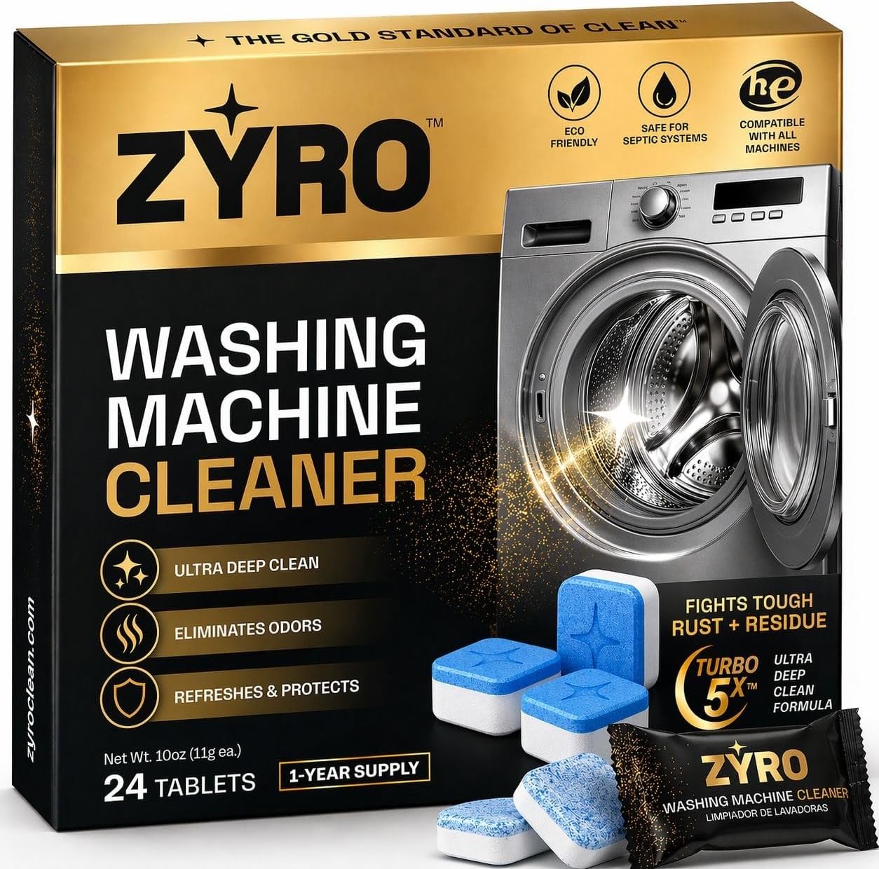 Washing Machine Cleaner Tablets | 24 Pack | Ultra Deep Clean | Eliminates Odors