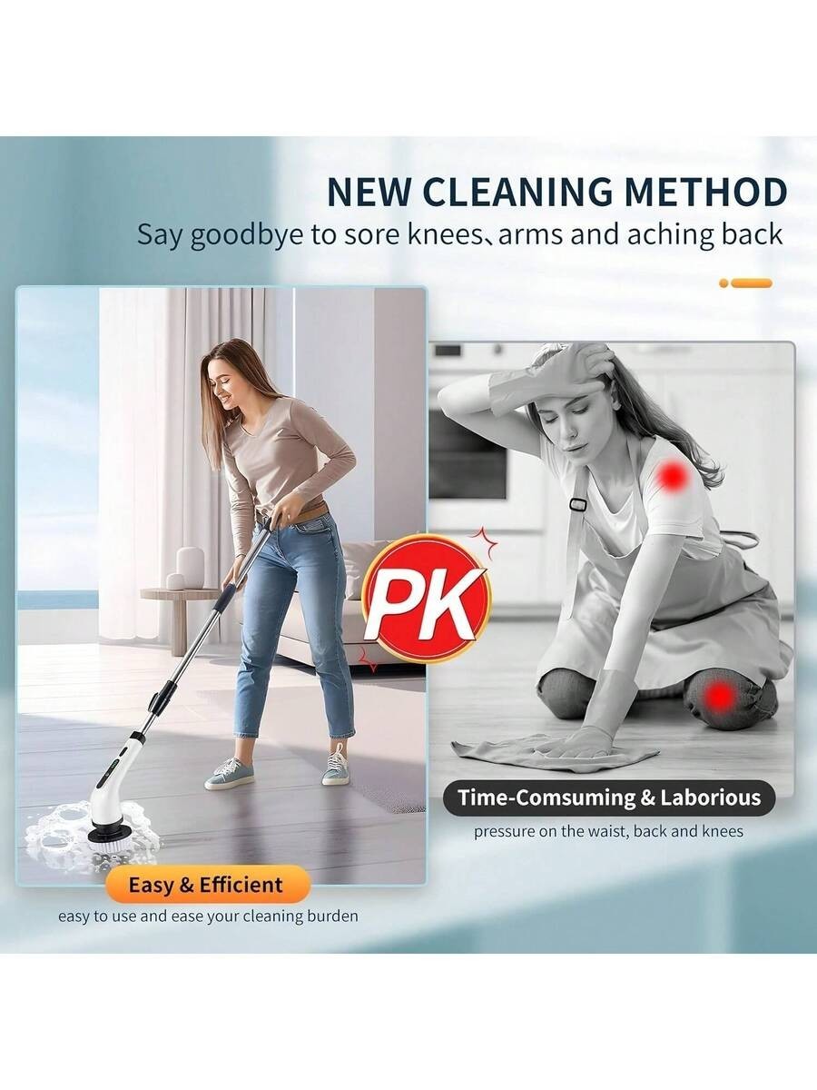 8 IN 1 Electric Spin Scrubber Cordless Power Cleaning Brush Rechargeable Cleane