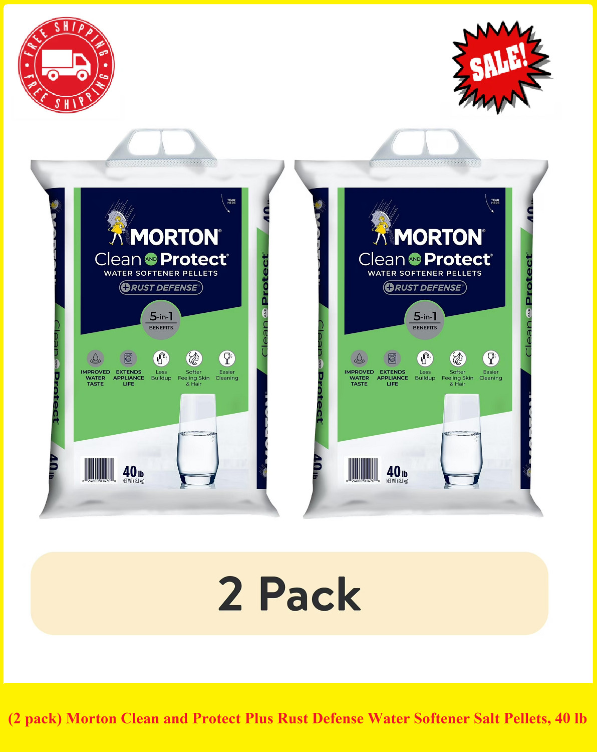 (2 pack) Morton Clean and Protect Plus Rust Defense Water Softener Salt Pellets,