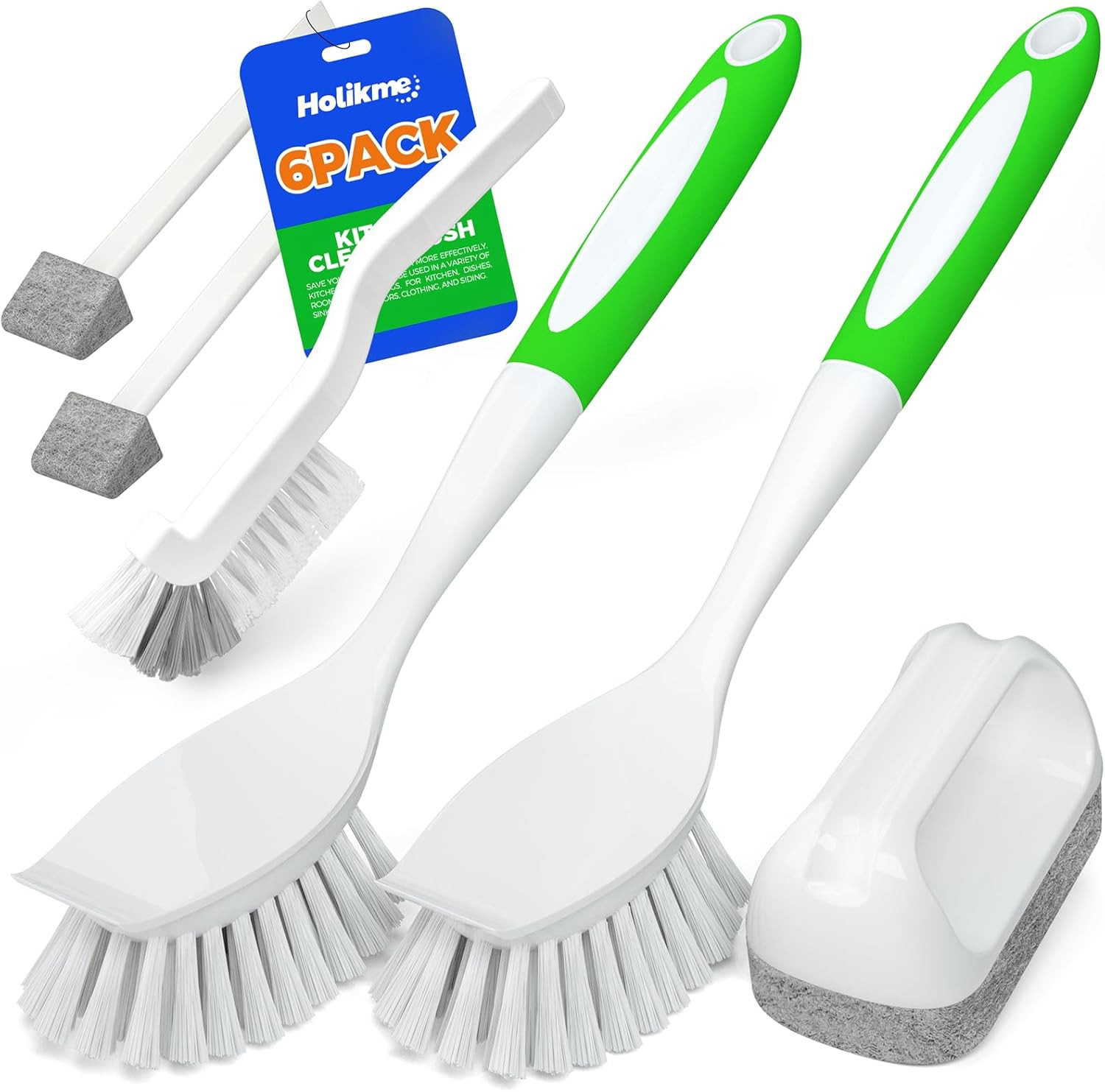 6 Pack Dish Brush With Handle Kitchen Cleaning Brush Set For Pot Pan Sink(Green)