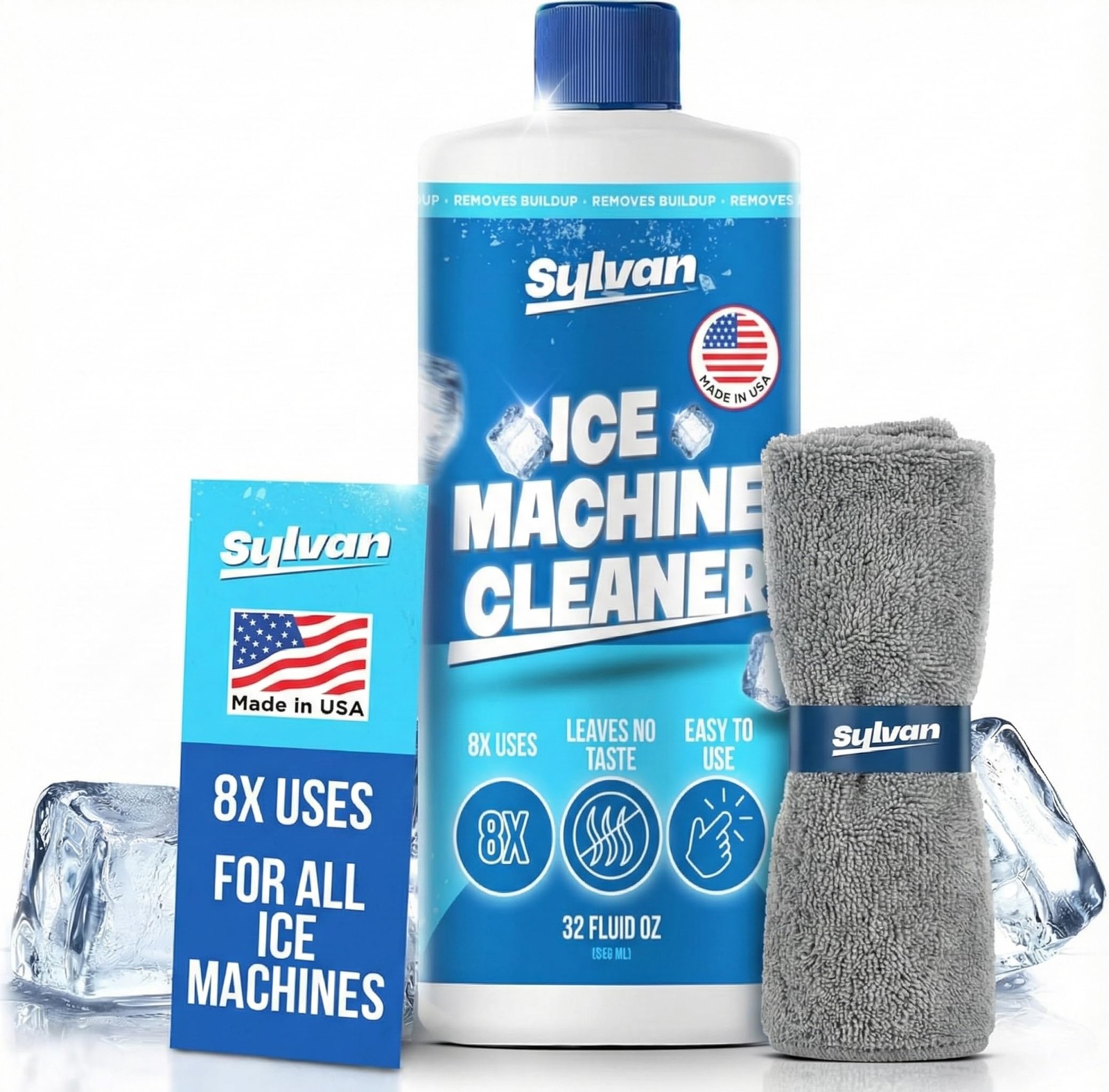 Sylvan Ice Machine Cleaner and Descaler | 32 oz (8 uses) | Free Cloth | Made …