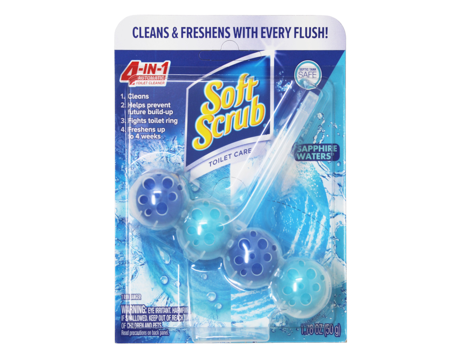 Soft Scrub 4-in-1 Rim Hanger Toilet Bowl Cleaner, Sapphire Waters, 1 Count