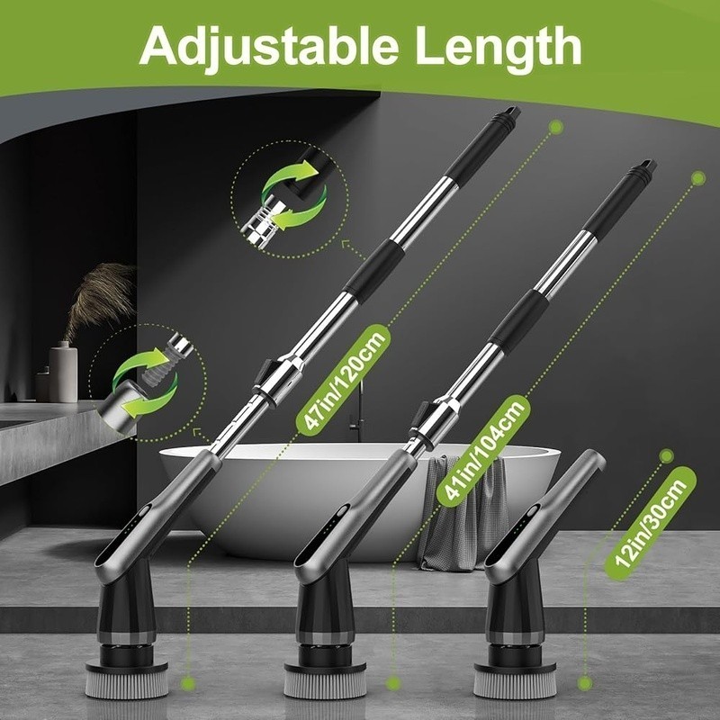 2 Speed Waterproof Electric Shower Scrubber W/ 10 in 1 Attachments Home Cleaning