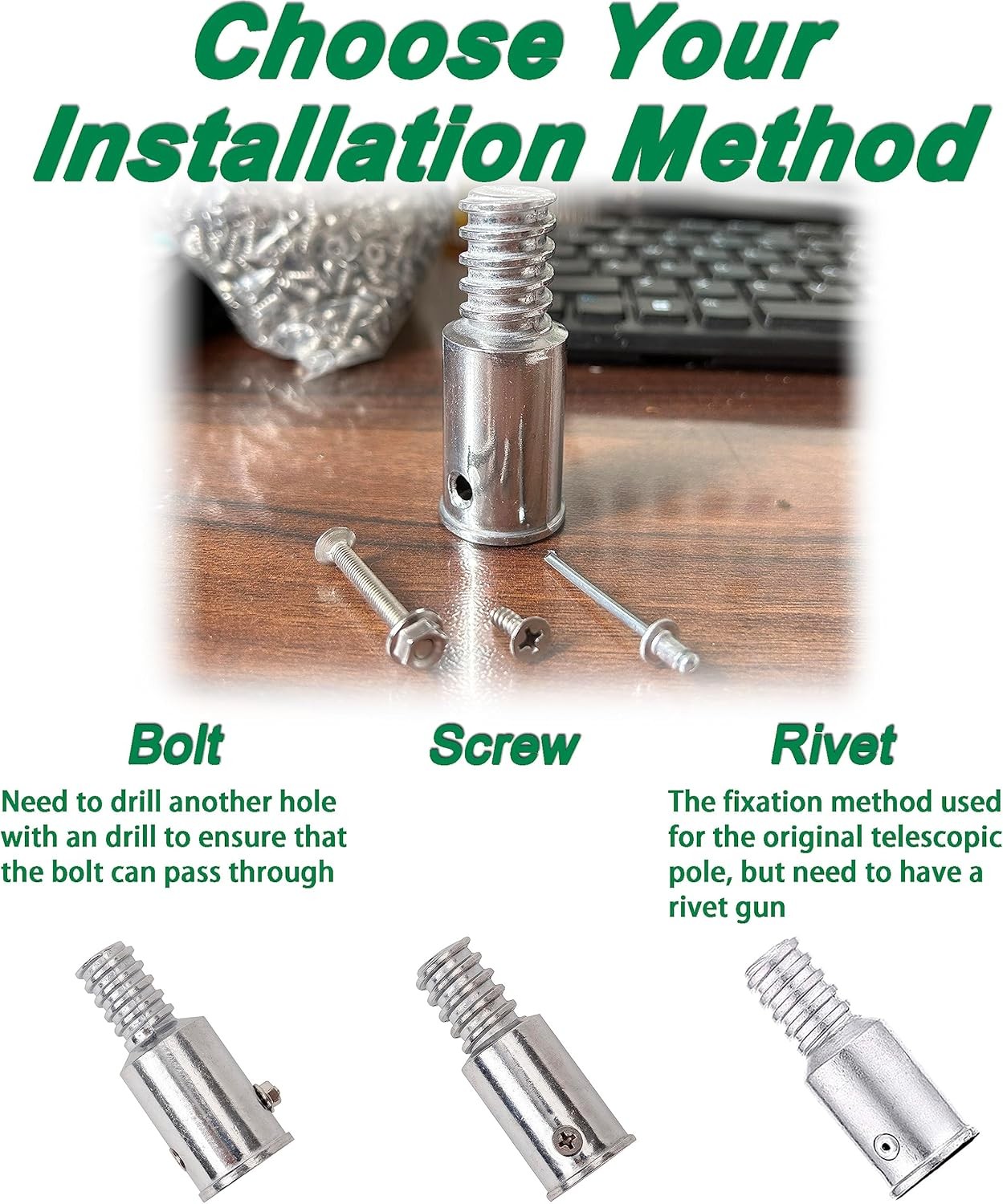 3/ Threaded Tips Replacement for Extens Poles Repairing, Push Broom
