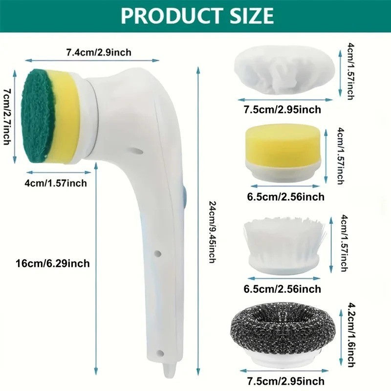 Electric Cleaning Brush Spin Scrubber Sponge Brush with Handle Multi Head