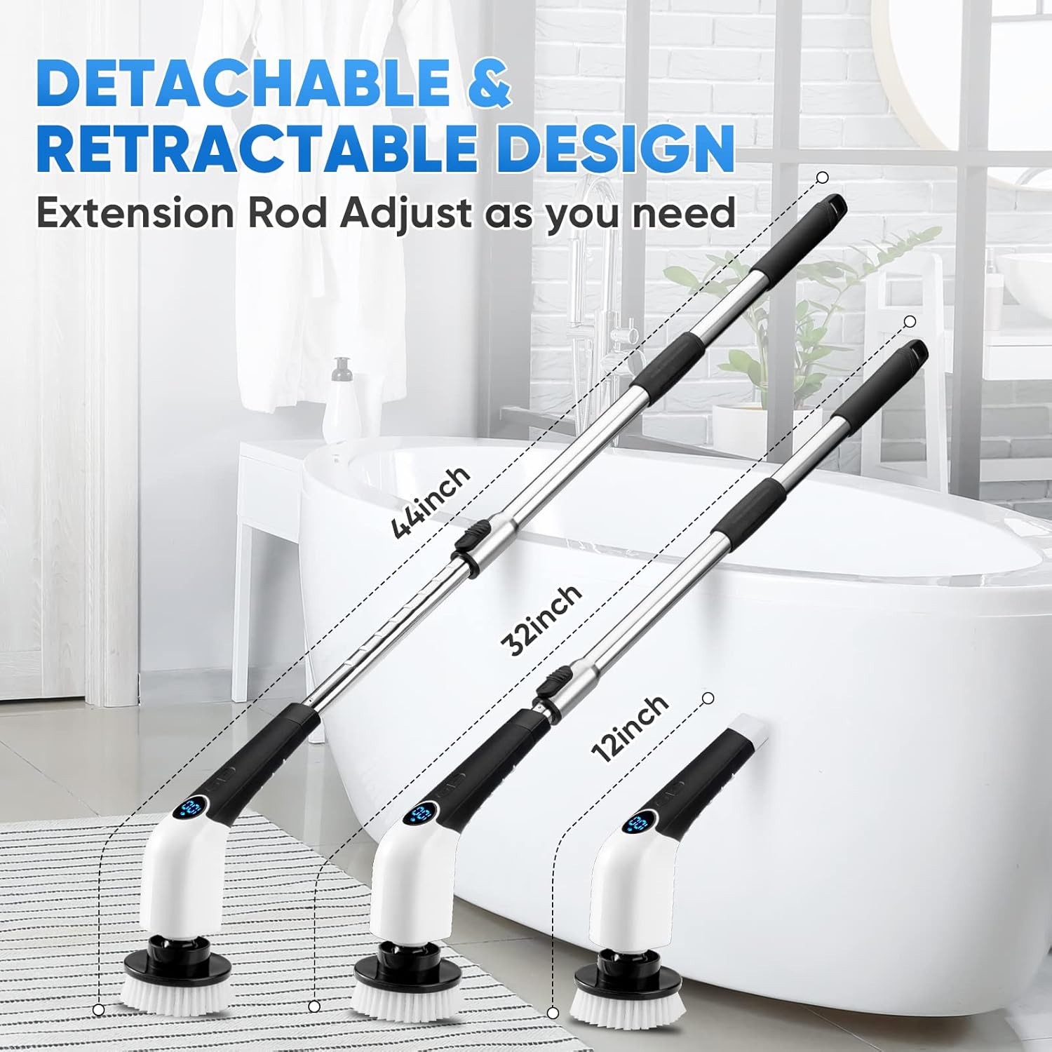 Cordless Electric Spin Scrubber 8 Brush Heads Bathroom Cleaner