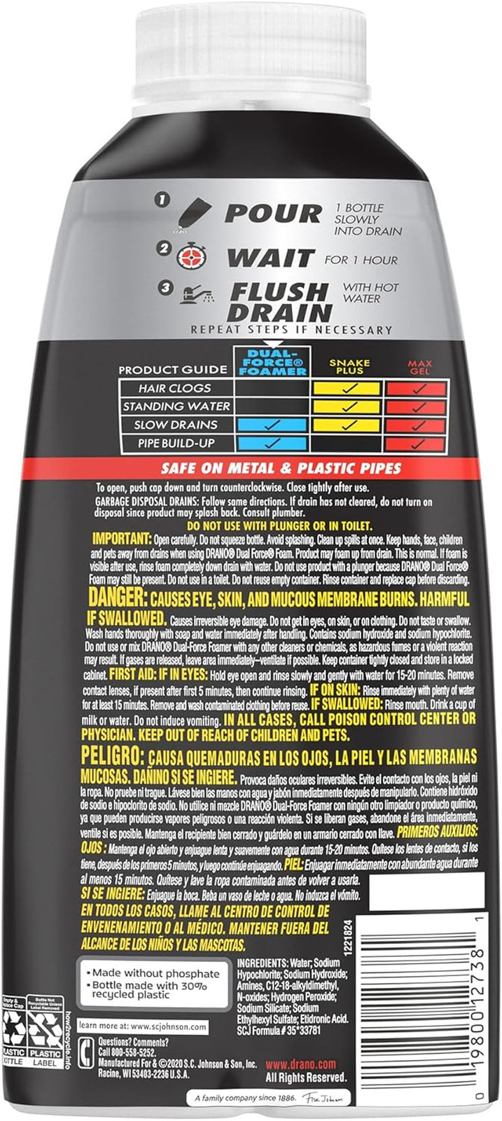 Drano Dual Force Foamer Clog Remover Cleaner Shower Sink Drains 17oz[1][2][3]
