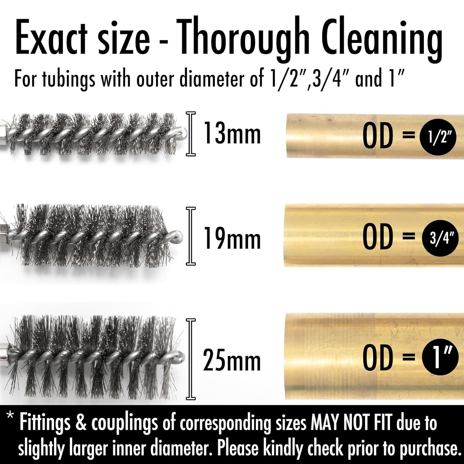 Extended Length Pipe Cleaner Brushes for 1/2” 3/4” 1” Tubes – Set of 6
