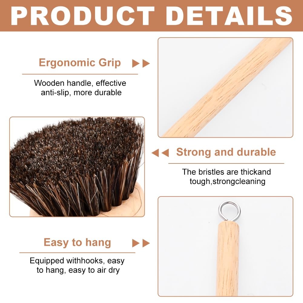 Bamboo Dish Brush with Handle, 3 Natural Bristle Heads (Horsehair, Sisal, Pal…