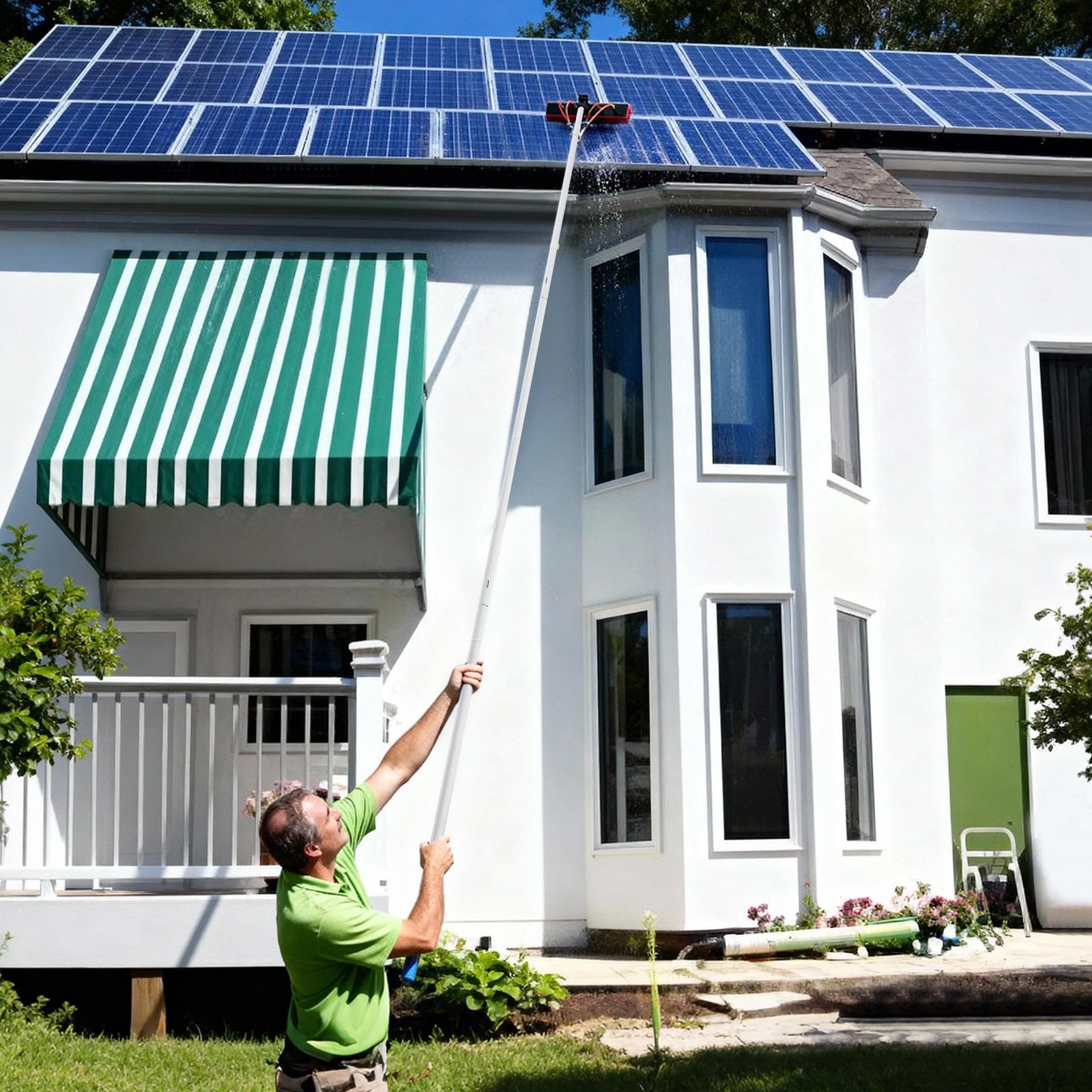 Telescopic Window Cleaning Pole 32.8ft With Water Fed Brush For Solar Panels