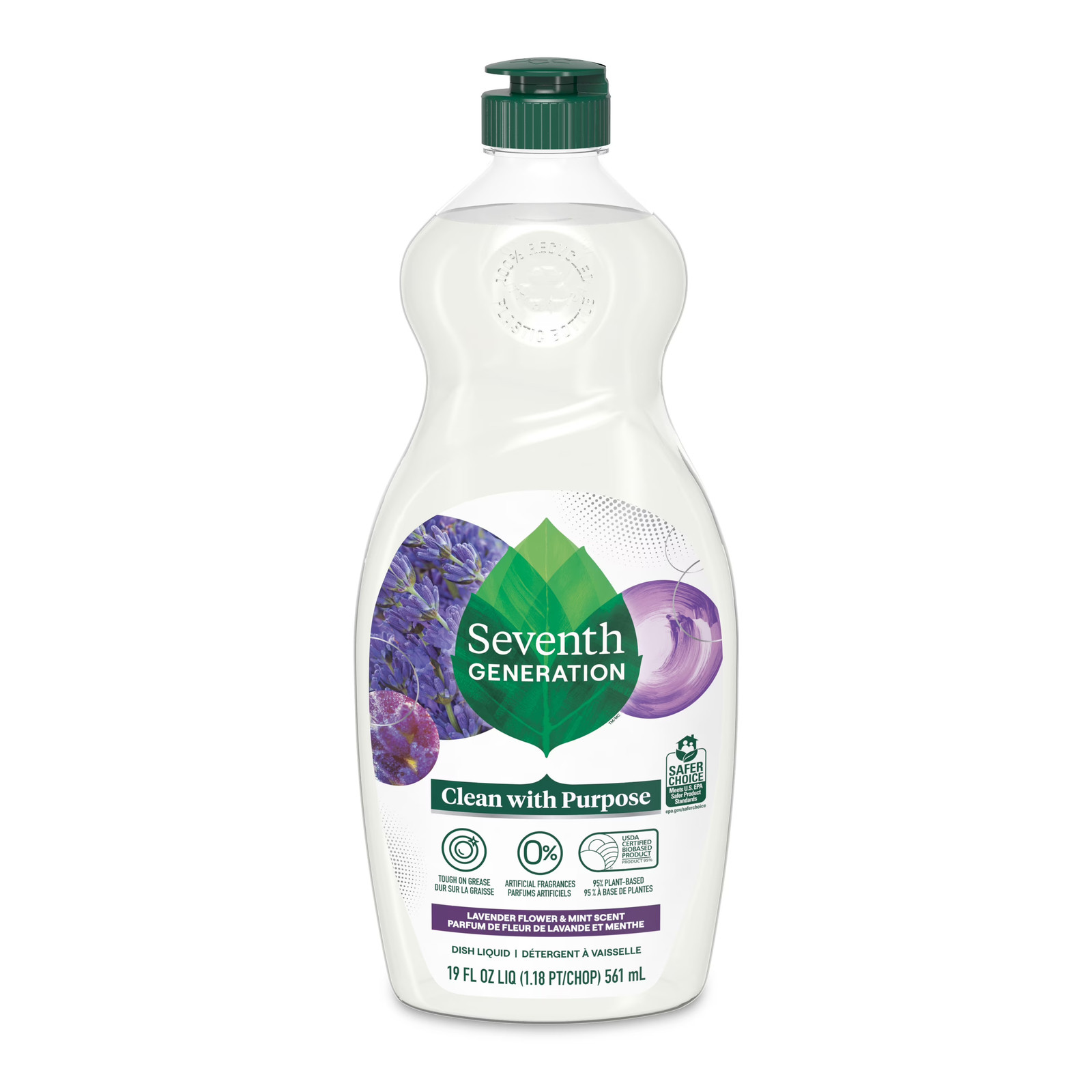 2 pack) Liquid Dish Soap, Dishwashing Liquid, Lavender Flower & Mint, 19 fl oz