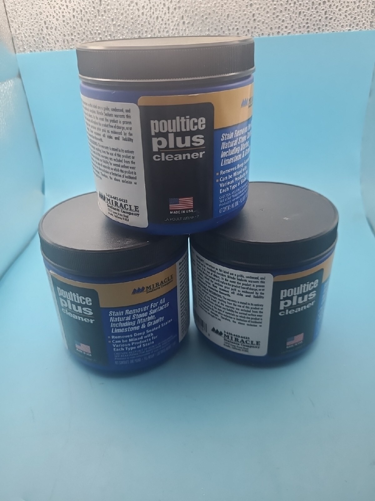 3-Pack MIRACLE Poultice Plus Stone Cleaner & Stain Remover Each Jar 1 Lb.