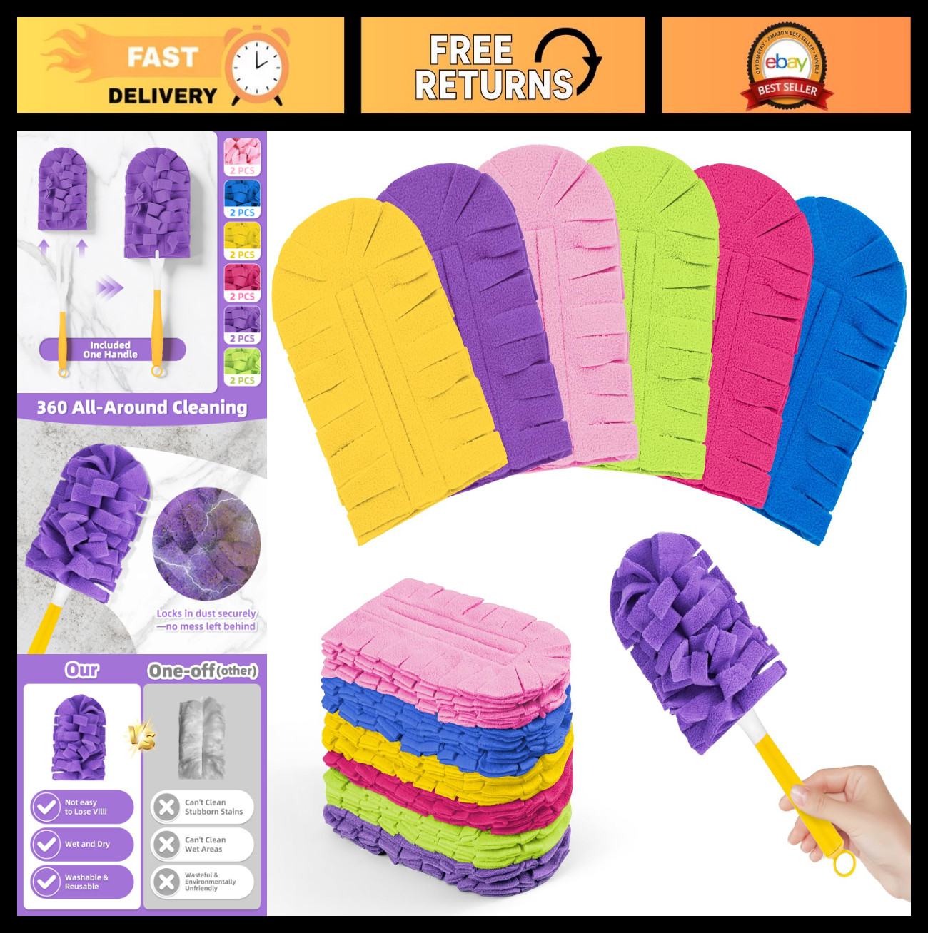 12 PCS Washable Fleece Duster Pads – Heavy Duty Reusable Cleaning Refills for Sw