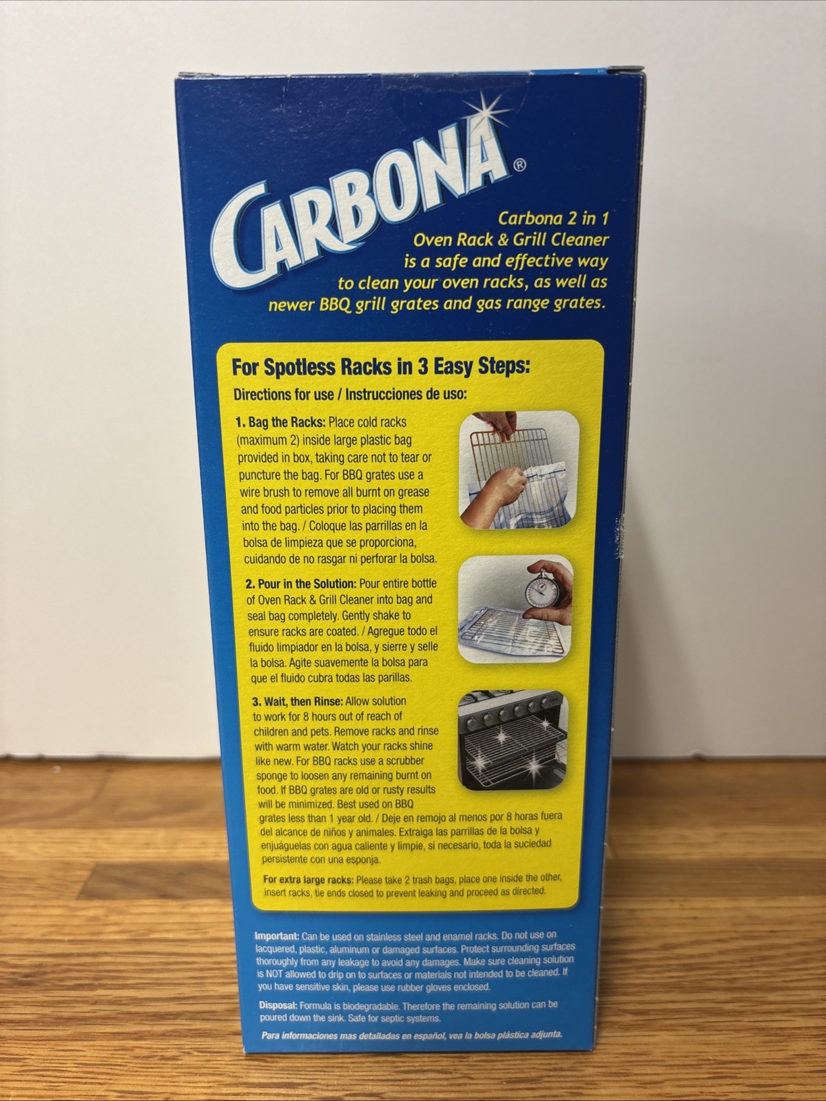 New Carbona 2 In 1 Oven Rack & Grill Cleaner 16.8 oz With Bag & Gloves