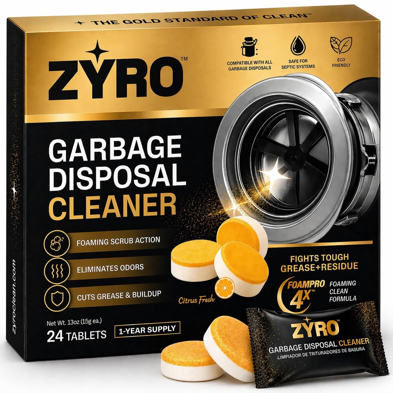 Garbage Disposal Cleaner Deodorizer 24 PCS Sink Tablets Citrus Fresh Supply