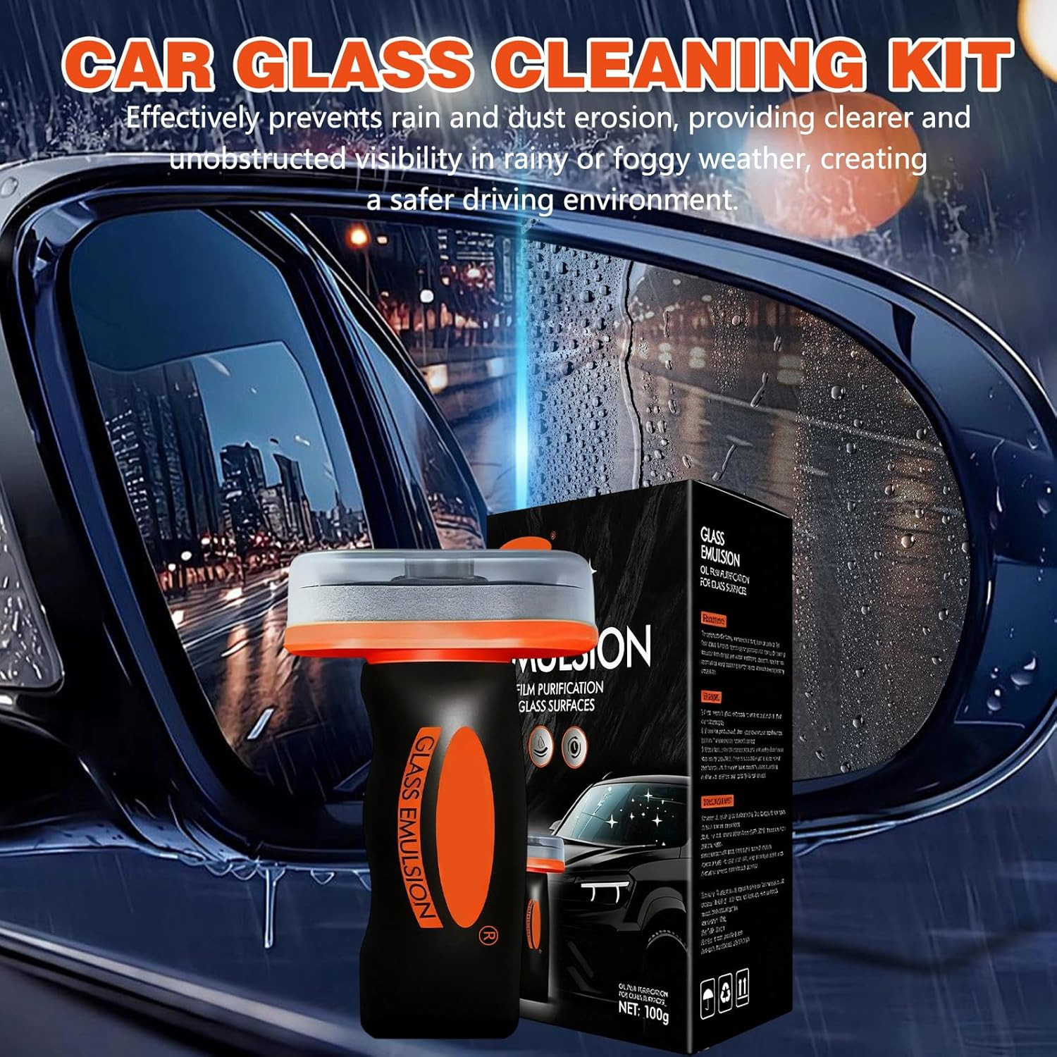 2Pcs Glass Oil Film Remover for Car, Roll-On Glass Emulsion Cleaner with Cleanin