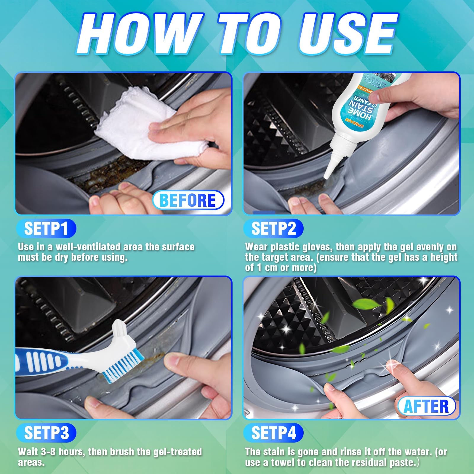 8 Fl oz Mold Stain Cleaner Gel, Washing Machine Gasket, Grout, Sink, Shower