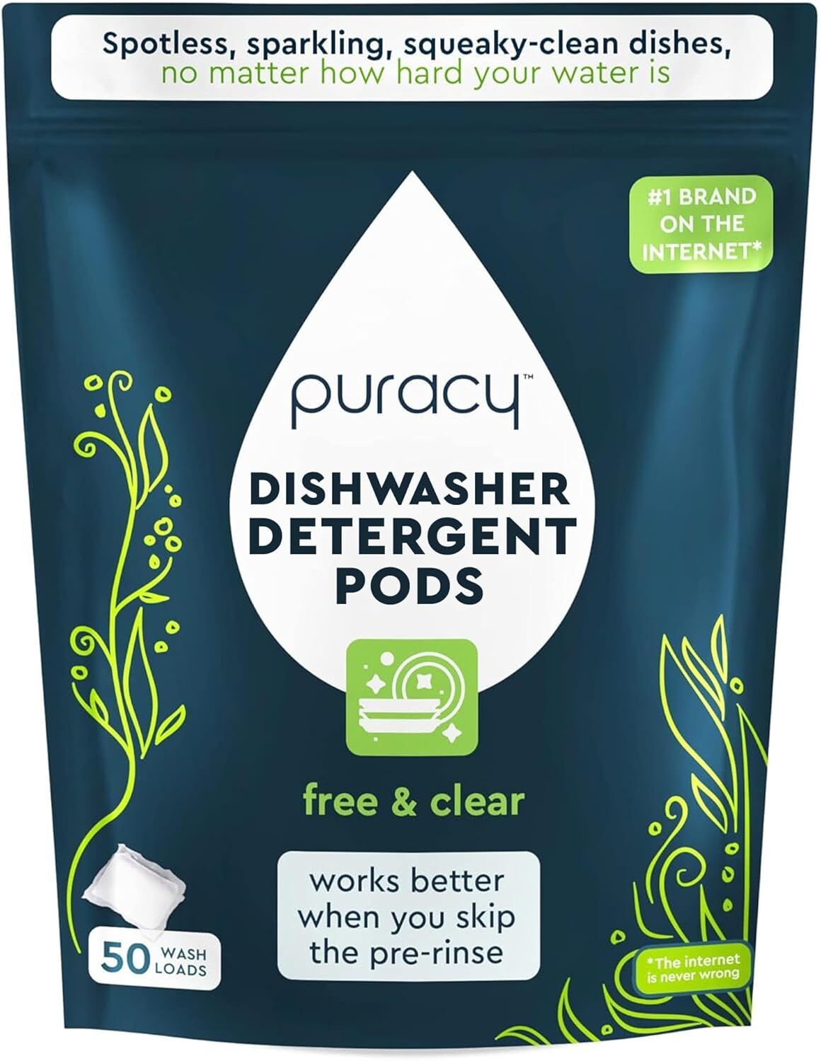 Puracy Dishwasher Pods, Natural Dishwasher Detergent, Free & Clear Dish tabs