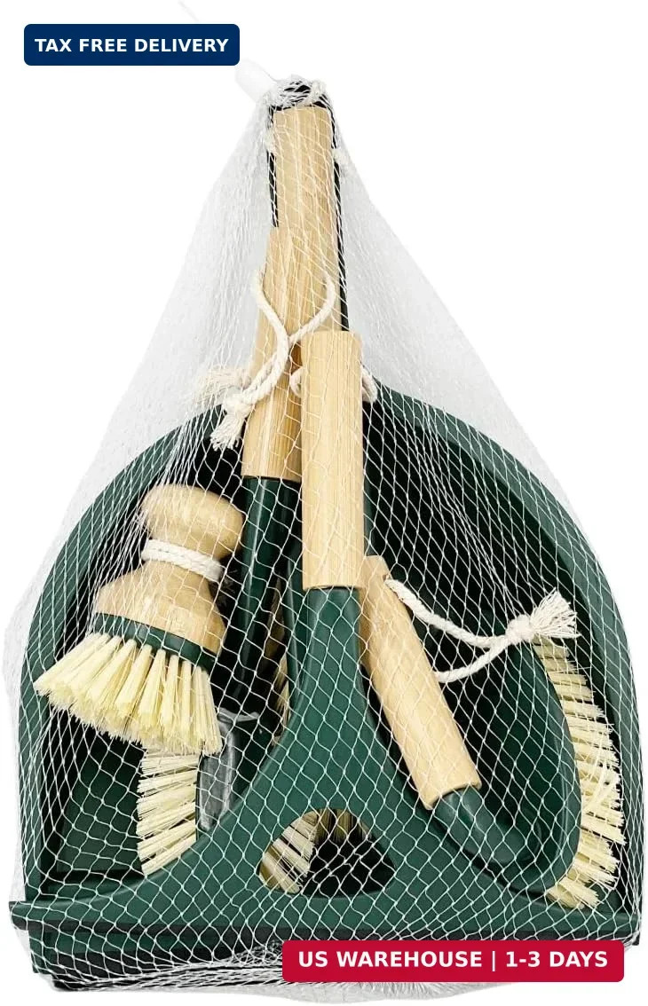 Pine-Sol Scrub Brush Cleaning Tool Set – Heavy Duty Brushes with Bamboo Handles,