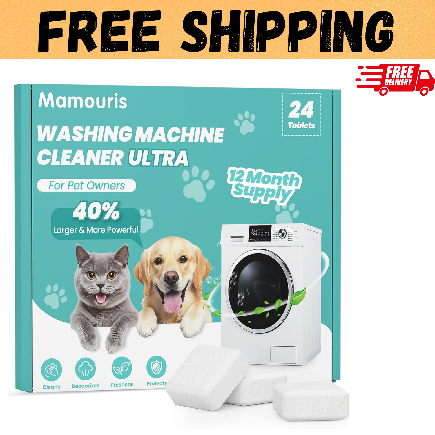 Uproot Clean Washing Machine Cleaner Tablets – 24 Pack for a 12 Month Supply. Fo