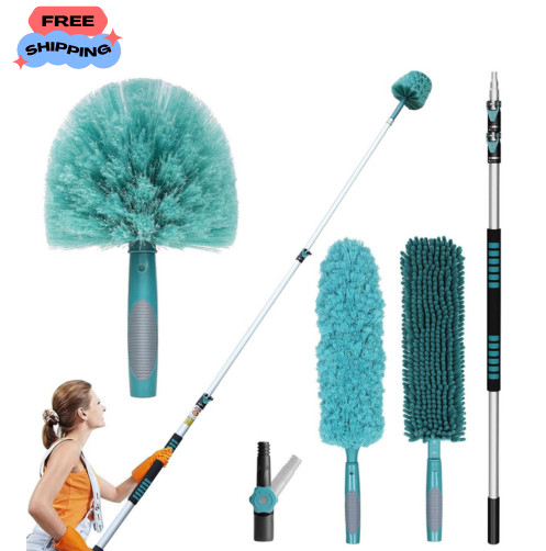 20FT High-Reach Duster Kit – Extendable Pole, Cobweb & Ceiling Fan Cleaners, Mic