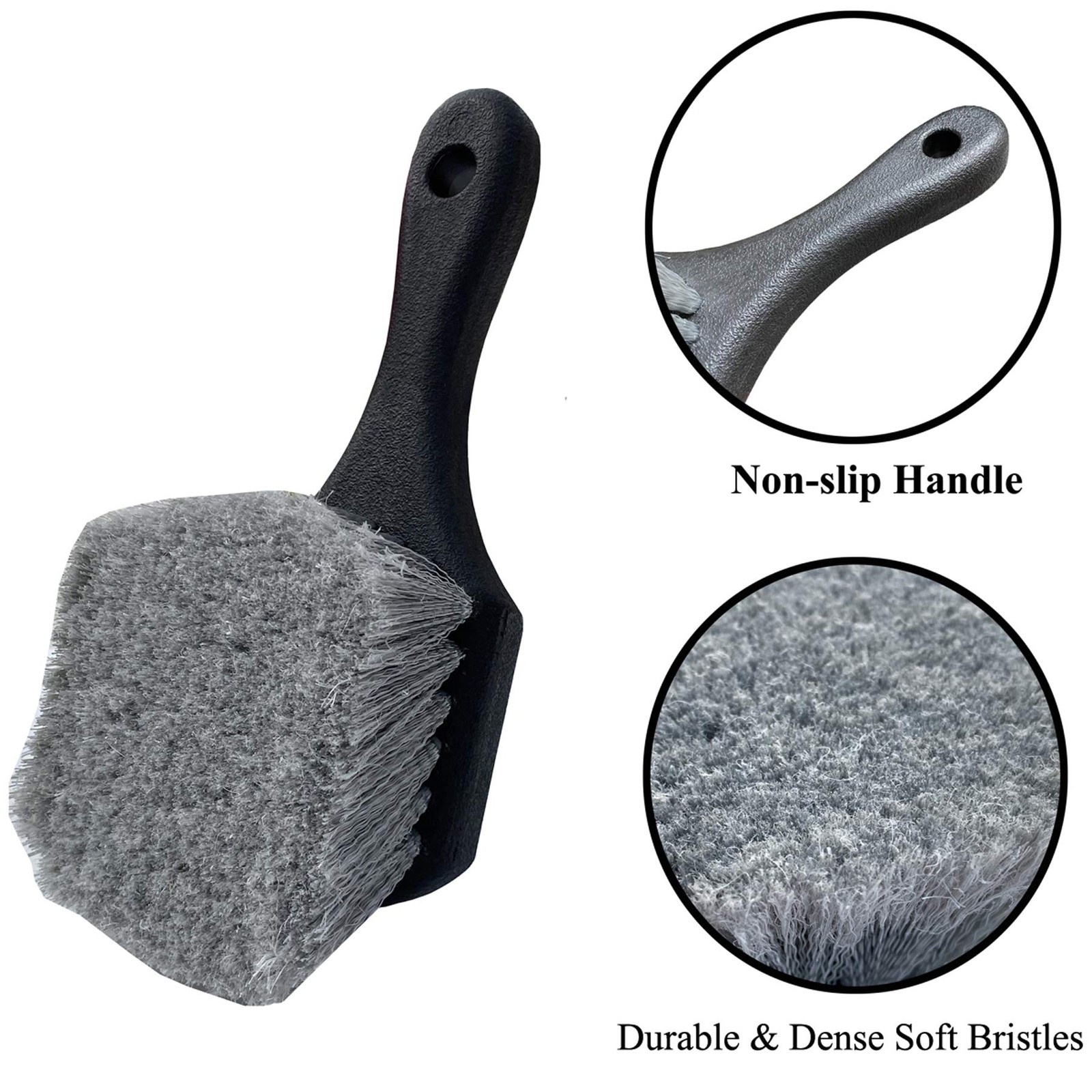 Black Soft Bristle Car Wheel & Tire Brush: Easy Rim Cleaning & Grime Removal